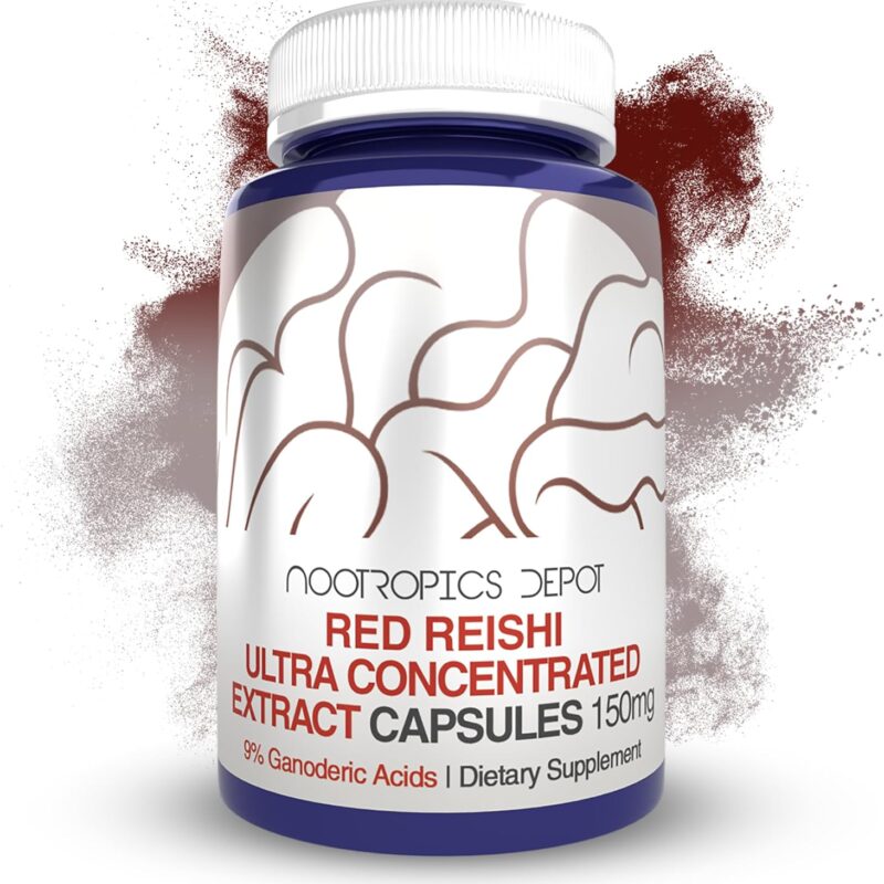 Nootropics Depot Red Reishi Mushroom Capsules | 9% Ganoderic Acids | 150mg | 60 Count