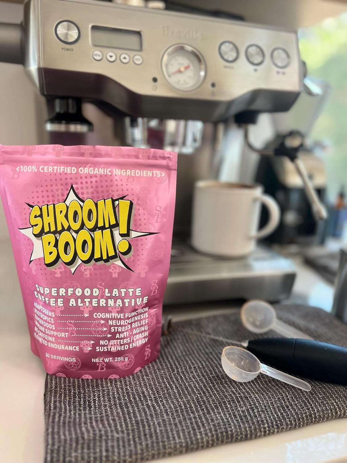 815ILUXbFpL._SL1500_.jpg Ultra Life Sport - Shroom Boom Organic Mushroom Coffee Alternative Drink - 30 Servings 7 Mushroom Cacao Blend - Cordyceps, Lion’s Mane, Chaga, Maitake, Shiitake, Reishi & Turkey Tail - Caffeine Free - Image 4