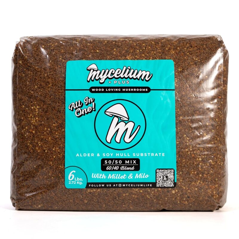 Mycelium Plus Gourmet Mushroom All-in-One Bag - Premium Organic 6 LB Blend of 50% Alder & 50% Soy Hull Substrate with Sterilized Millet/Milo Grain - Perfect for Wood-Loving Mushrooms