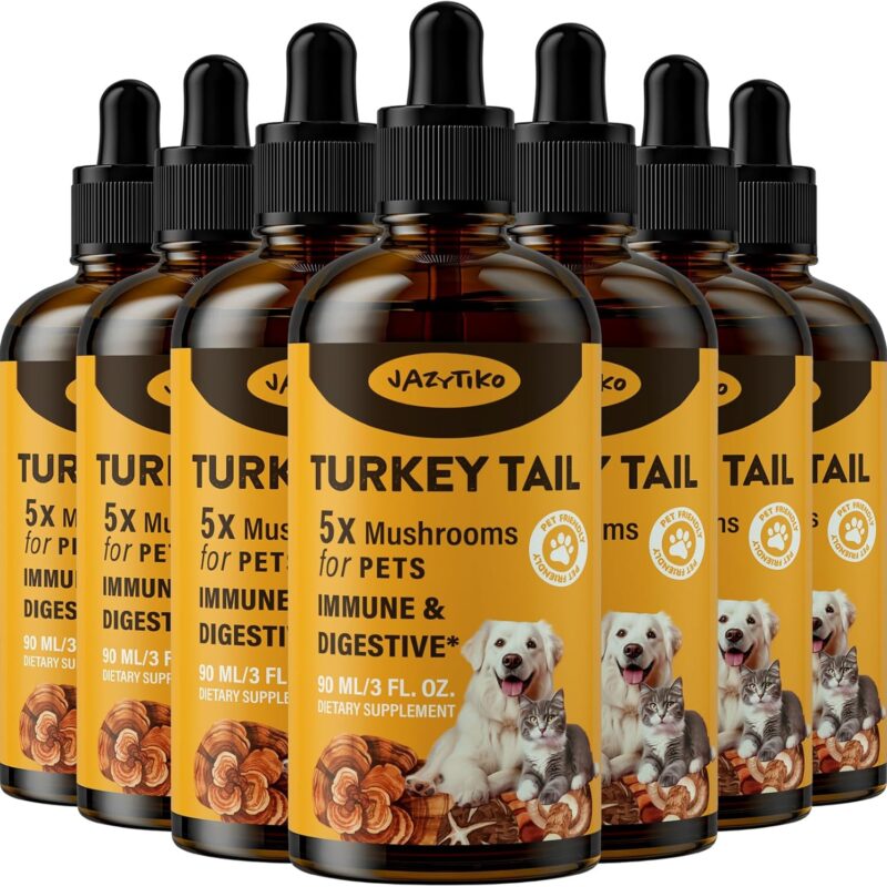 Turkey Tail Mushroom for Dogs - Faster Absorption 2000mg Turkey Tail Mushroom for Immune & Digestive, Joint, Energy, 5X Mushrooms for Pet Drop with Turmeric & Probiotic - Vet Formulated, 630ML/21FL.oz