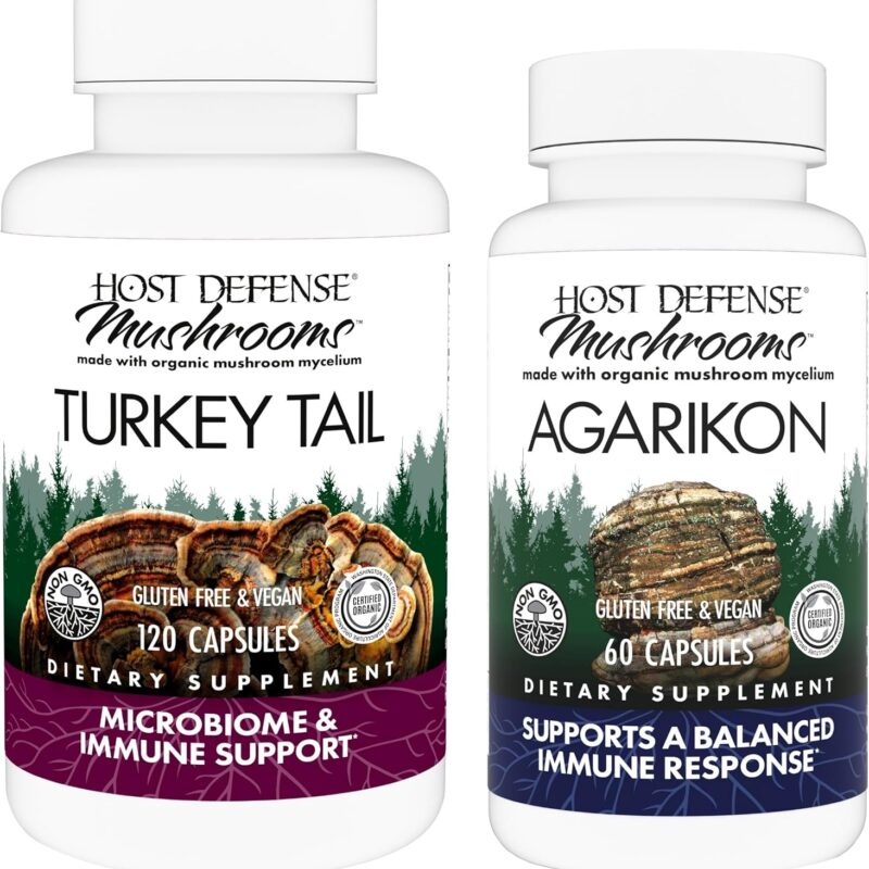 Host Defense Bundle with Turkey Tail Capsules, 120 Count & Agarikon Capsules, 60 Count - Support Digestive & Immune Health - Support Immune Functions & Cell Strength