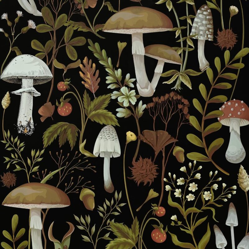 WENMER Floral Boho Mushroom Wallpaper Peel and Stick Contact Paper - Vinyl Removable Self-Adhesive for Bathroom Bedroom 17.3" x 98.4 Ft