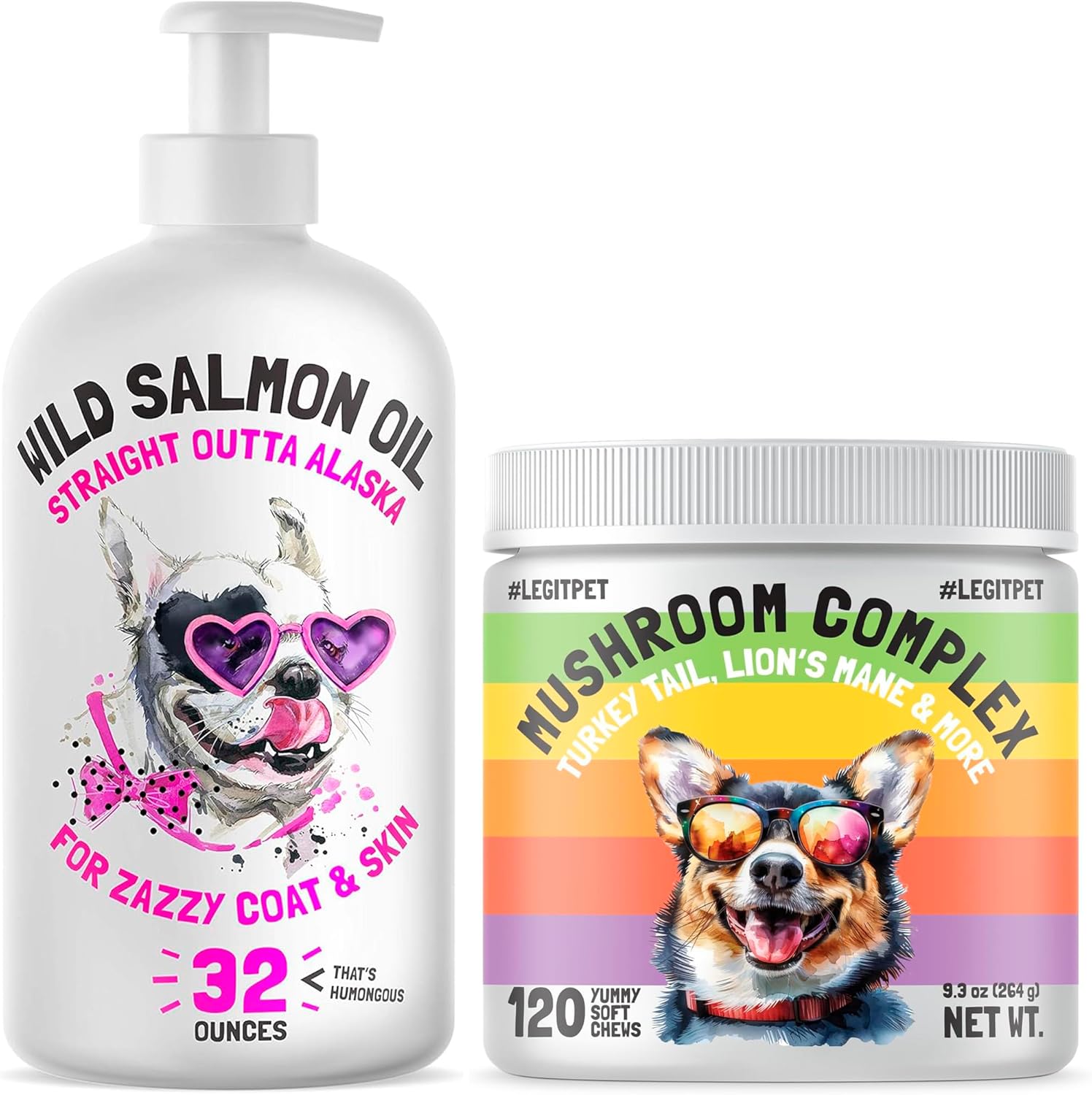 81AnPRWyuSL._AC_SL1500_.jpg Wild Alaskan Salmon Oil for Dogs & Cats 32 oz and Mushroom Complex Treats for Dogs with Reishi Shiitake and Turkey Tail Mushrooms for Cognition and Immune Boosting Supports 120 Chews