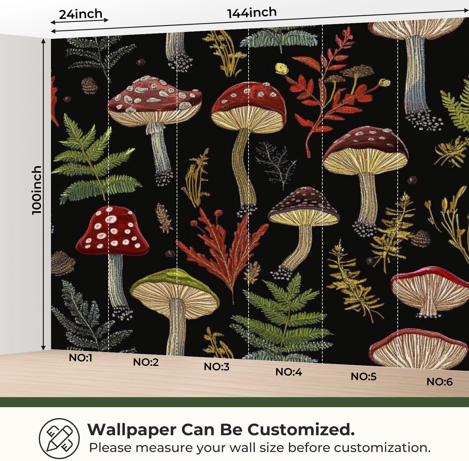 81BjeMN3j0L._AC_SL1500_.jpg Wallpaper Murals 3D Embroidery Mushrooms Seamless Pattern Dark Autumn Forest Gothic Tale Peel and Stick Removable Self-Adhesive PVC Wall Stickers for Living Room Boys Girls Bedroom 144"x100" - Image 5