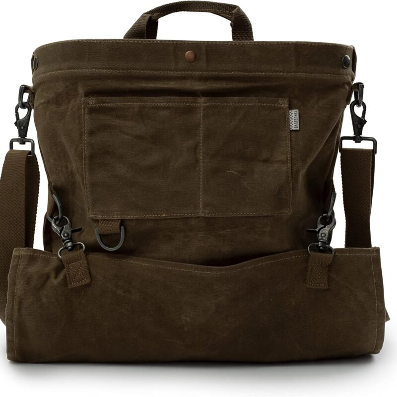 Barebones Harvesting and Gathering Bag - Foraging, Harvest and Fruit Picking Bag with Convertible Straps - Water-Resistant Waxed Canvas Gardening Tool Bag (Dark Khaki)