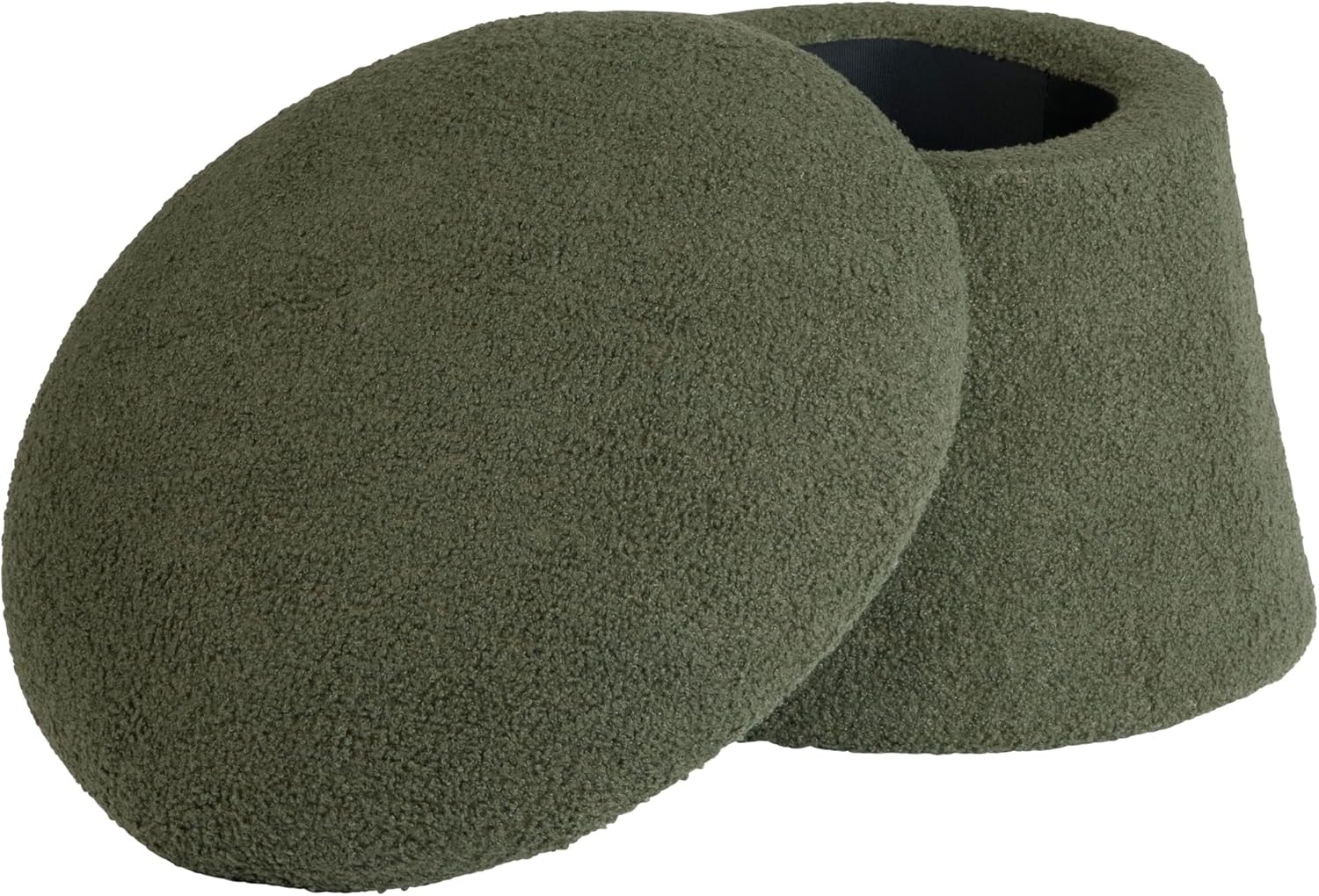 81Dj0JVhbL._AC_SL1500_.jpg Crestview Collection 15" Mushroom Ottoman with Storage, Round Foot Rest for Couch, Boucle Fabric Small Mordern Footstool for Vanity, Bedroom, Living Room,Under Desk,Dark Green - Image 5