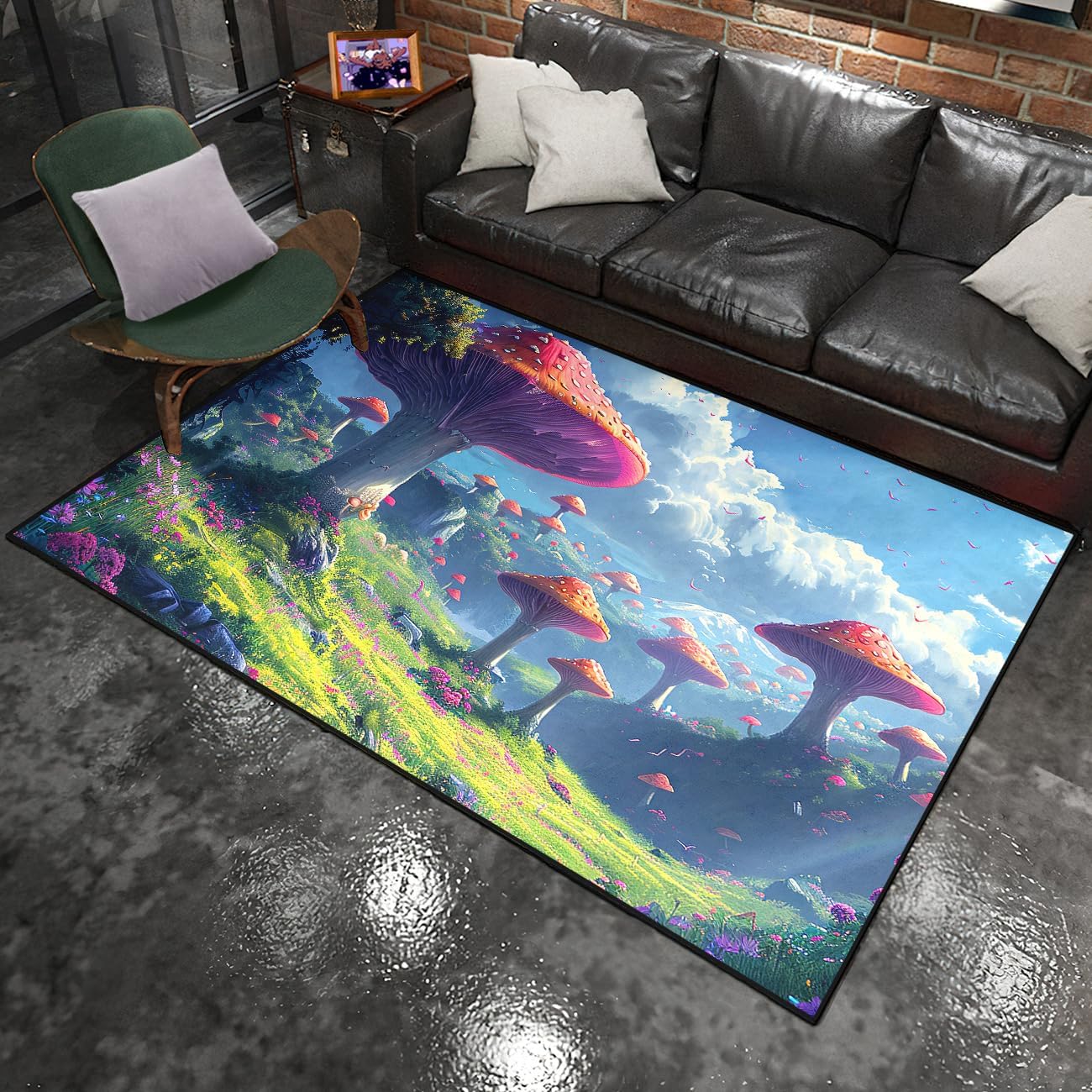 81DtnF0m0cL._AC_SL1300_.jpg Mushroom Rug - Mushroom Rugs for Bedroom, Mushroom Area Rug for Girls Room Mushroom Rugs for Living Room Classroom Dining Room Home Decor Large Polyester Floor Mats Entryway Rug, 4.5x6 Feet - Image 5