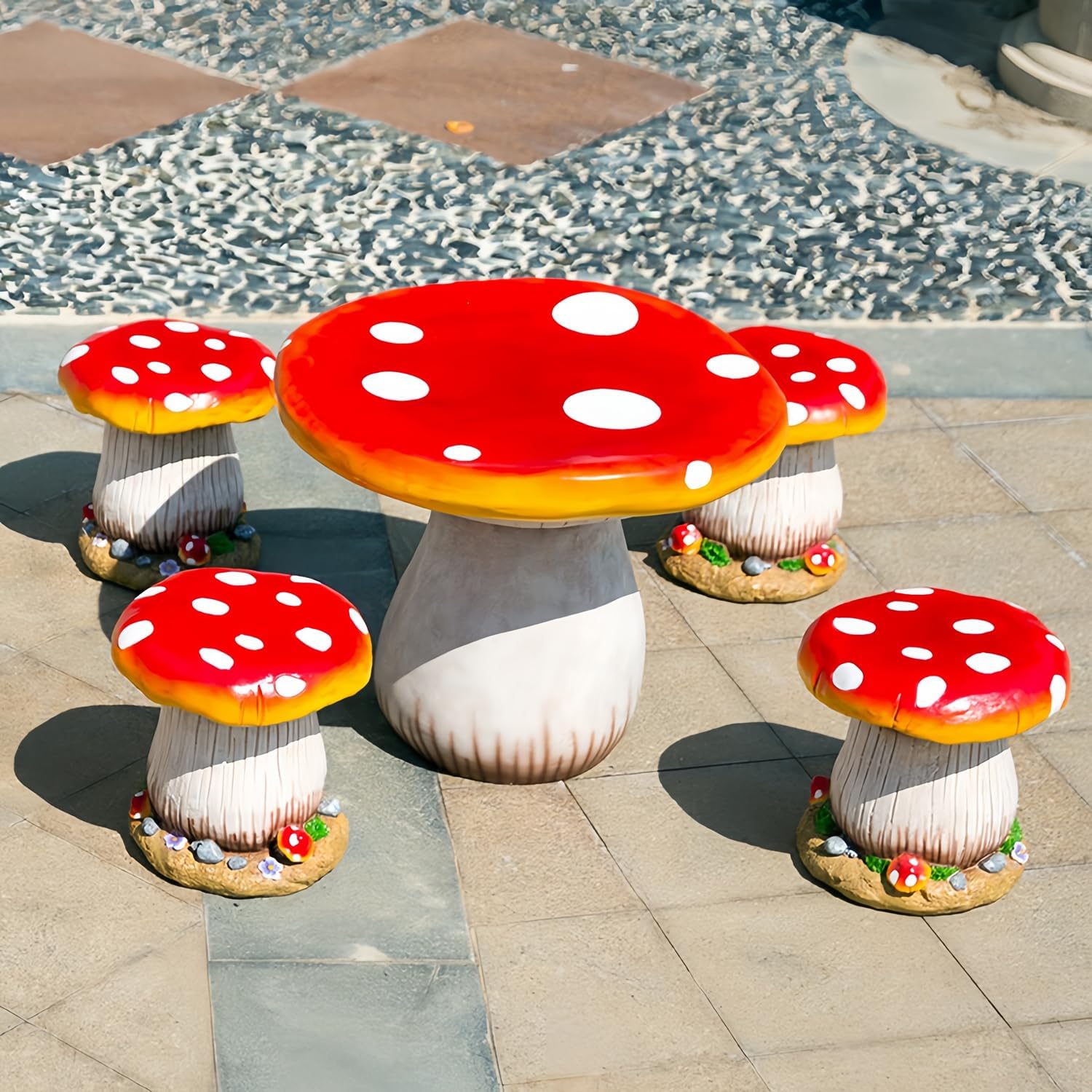 81FRGr-ScyL._AC_SL1500_.jpg Outdoor Garden Mushroom Table Stool Statues, Resin Creative Landscape Sculpture Decoration, Yard Lawn Pond Ornament (Red, Mushroom Table) - Image 5