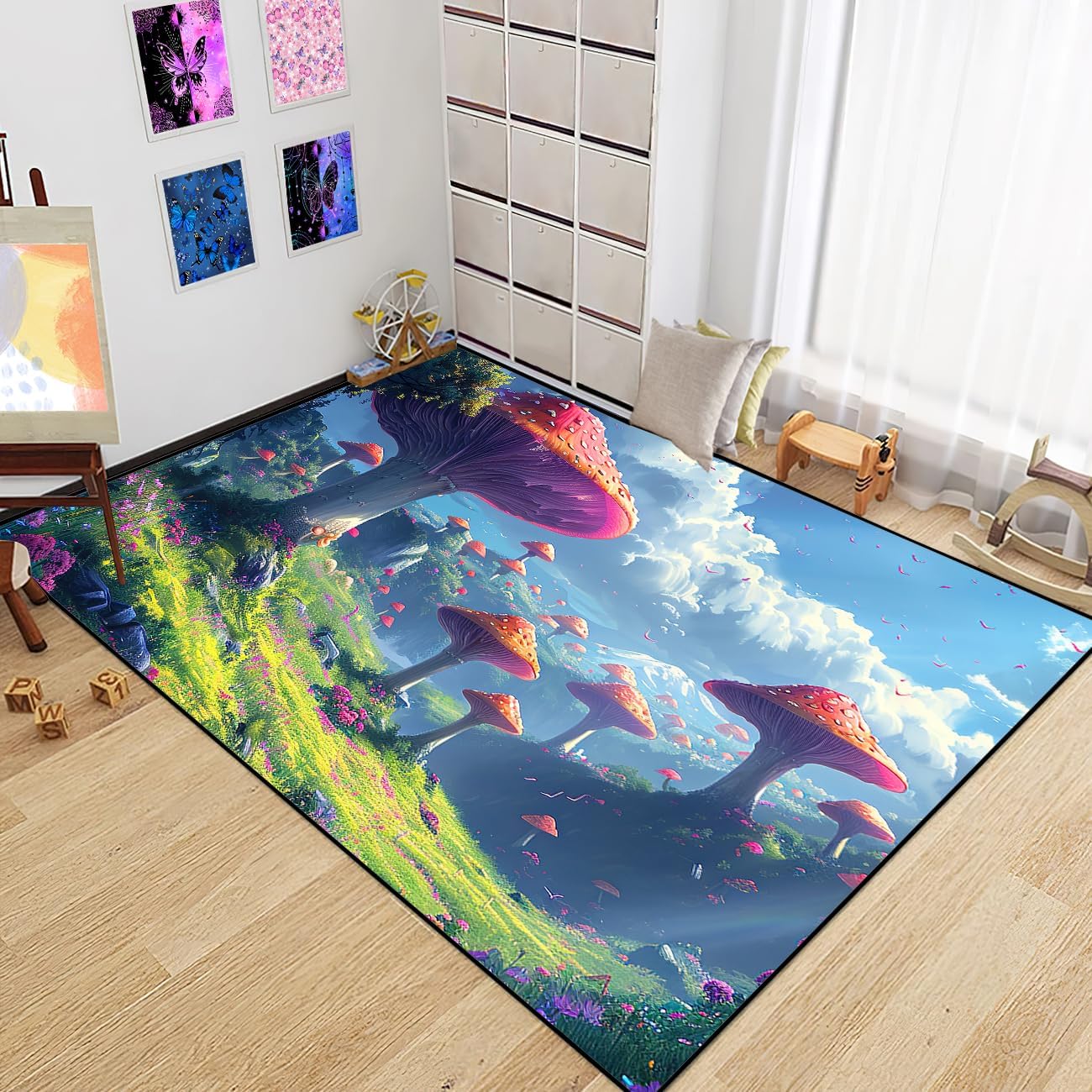 81IuNWaODtL._AC_SL1300_.jpg Mushroom Rug - Mushroom Rugs for Bedroom, Mushroom Area Rug for Girls Room Mushroom Rugs for Living Room Classroom Dining Room Home Decor Large Polyester Floor Mats Entryway Rug, 4.5x6 Feet