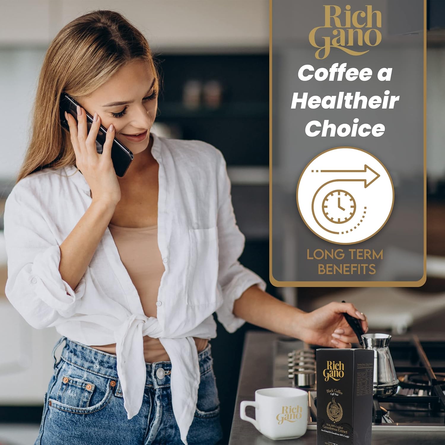 81JiqQKJ3RL._AC_SL1500_.jpg Rich Gano Reishi Mushroom Coffee – (12 Boxes of 30 Sachets) Black Coffee with Ganoderma Extract – All Natural Vegan Friendly Instant Coffee Packets – Zero Jitters Immune Support Ganoderma Coffee - Image 4