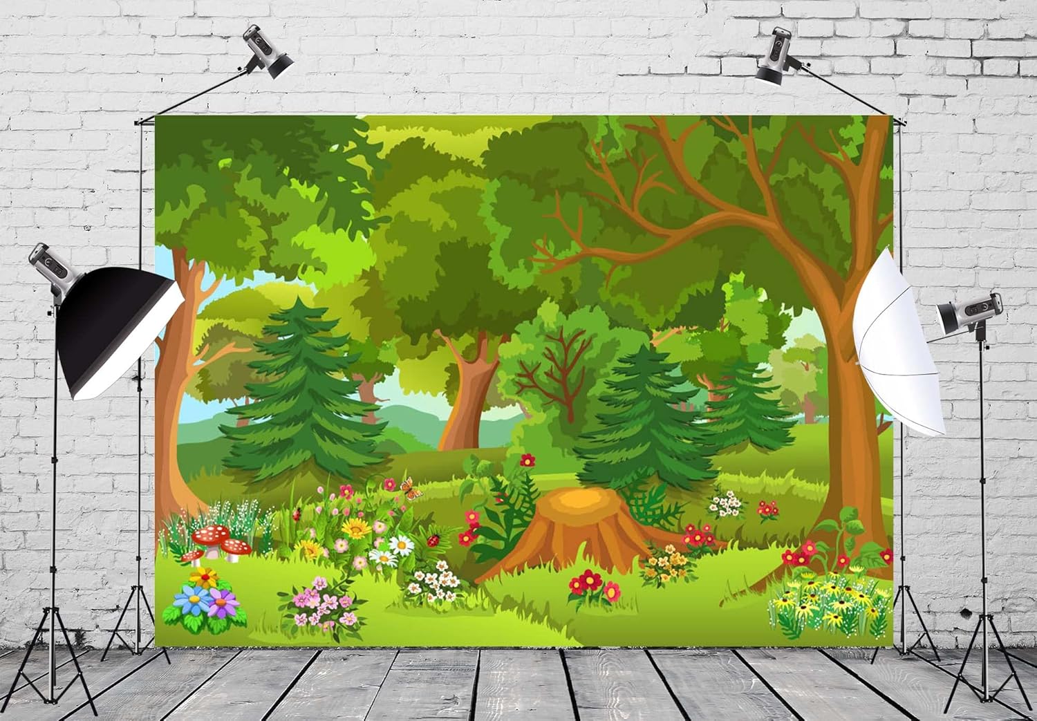 81Jma7Opy8L._AC_SL1500_.jpg BELECO 10x8ft Fabric Cartoon Forest Backdrop Fairytale Forest with Flowers Mushroom Phtography Backdrop for Birthday Party Decoration Baby Shower Kids Game Photoshoot Photo Background Props L-0020 - Image 2