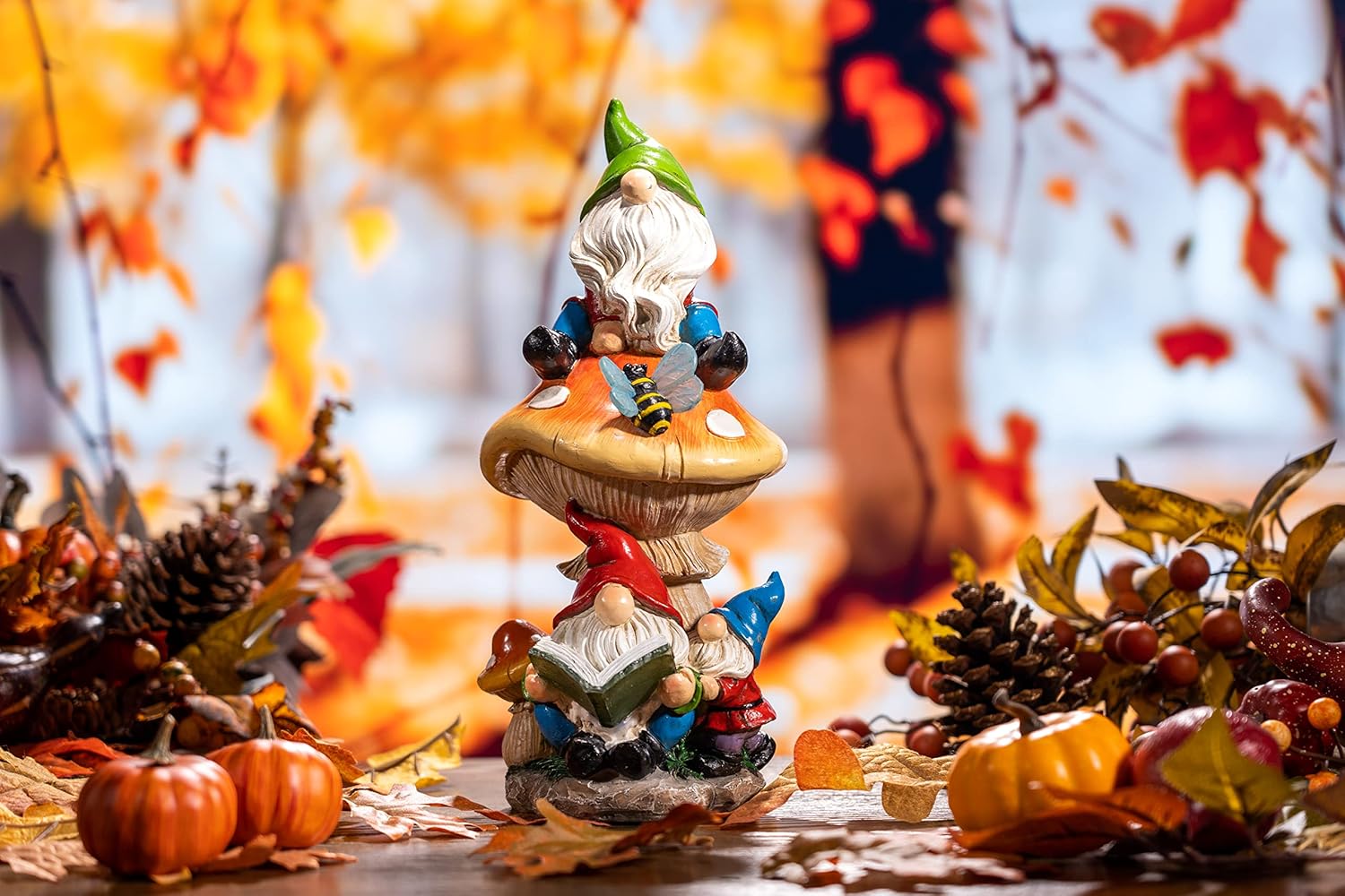 81KgZoL6FGL._AC_SL1500_.jpg TERESA'S COLLECTIONS Garden Gnomes Statues Decorations for Yard with Solar Lights, Cute Gnomes on Mushroom Reading Book Garden Sculptures & Statues Outdoor Gifts for Patio Lawn Ornaments - Image 4