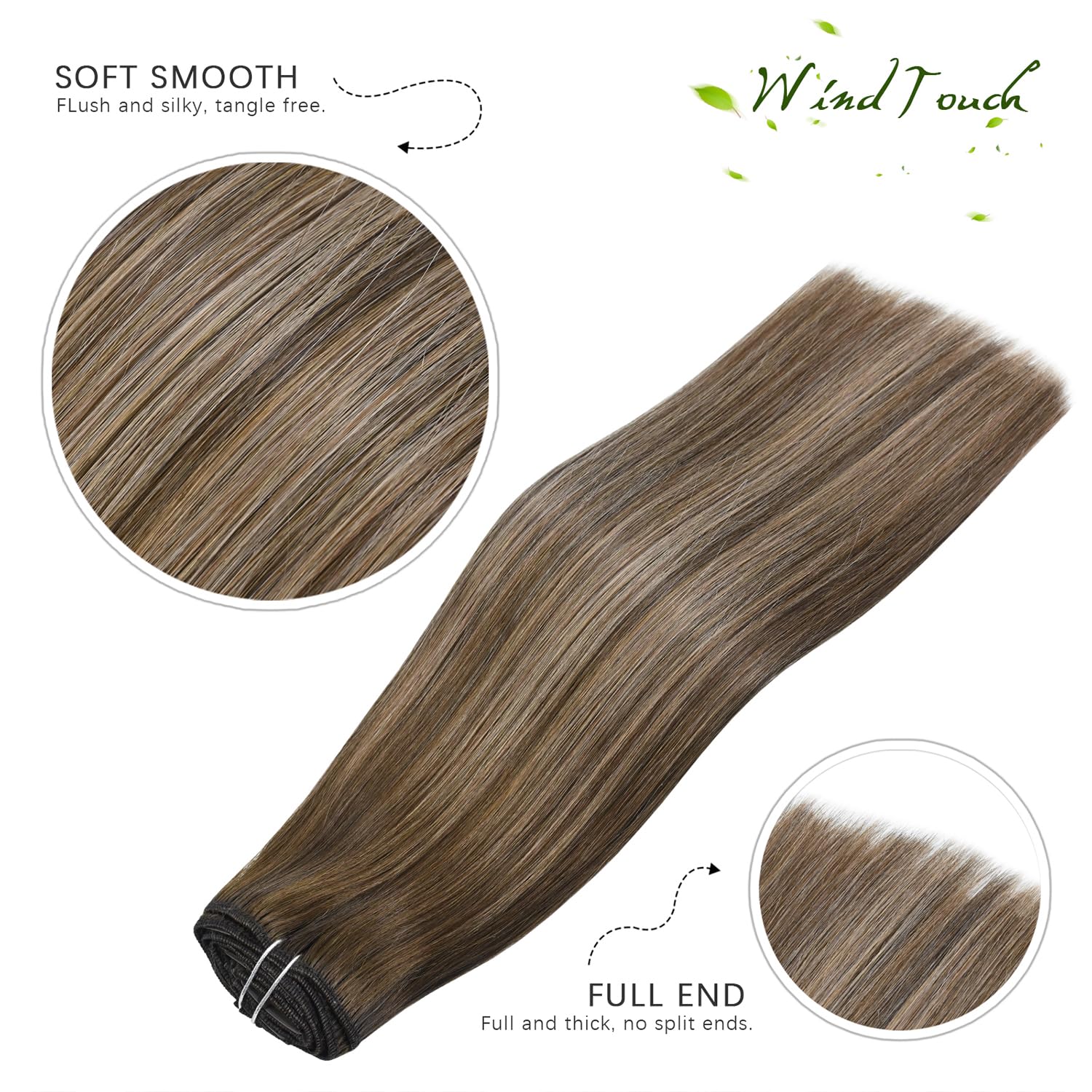 81L6HYSU-ML._SL1500_.jpg WindTouch Clip in Hair Extensions Human Ombre Medium Brown to Caramel Blonde Balayage Clip in Hair Extensions Real Human Hair 14Inch 7Pcs 120g - Image 3