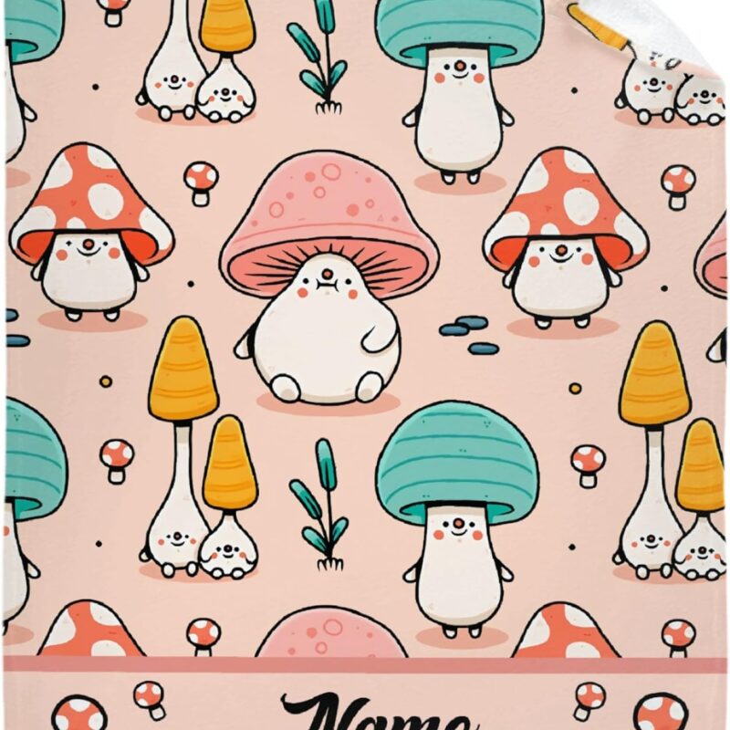 Cute Mushroom Head Custom Personalised Baby Blankets, Fleece Flannel Blankets 80"x60" with Names