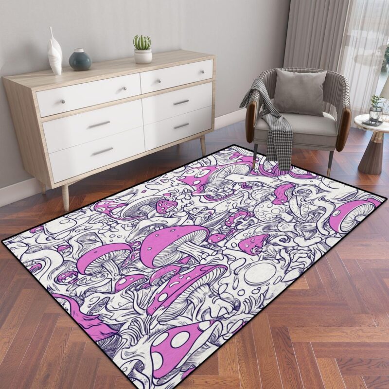 Psychedelic Seamless Pattern Art Mushroom Magic Smoking melt face Area Rug Outdoor Patio Rug Play Mat Modern Floor Carpet Non-Slip Home Decor Living Room Kids Bedroom Nursery, 3x5 ft