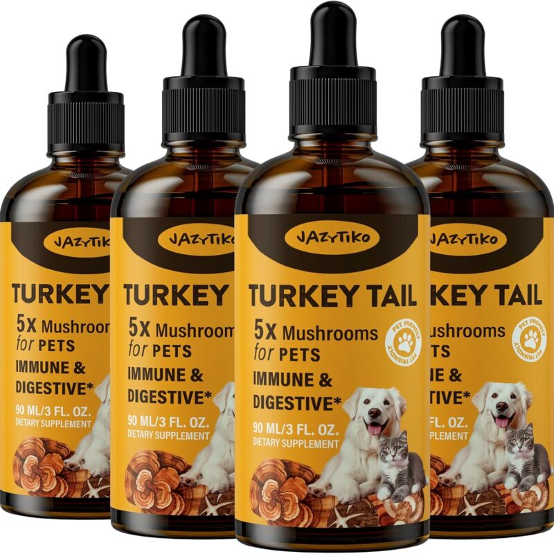 Turkey Tail Mushroom for Dogs - Faster Absorption 2000mg Turkey Tail Mushroom for Immune & Digestive, Joint, Energy, 5X Mushrooms for Pet Drop with Turmeric & Probiotic - Vet Formulated, 360ML