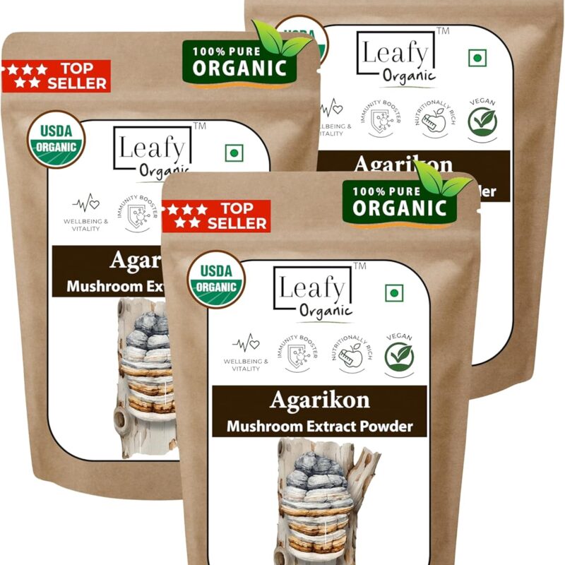USDA Organic Wildcrafted Agarikon Mushroom Extract Powder (10.5 Oz / 300 Grams) - Ultra Concentrated Agarikon Mushroom Supplement - Promotes a Balanced Immune System - 100% Fruiting Body - Leafy