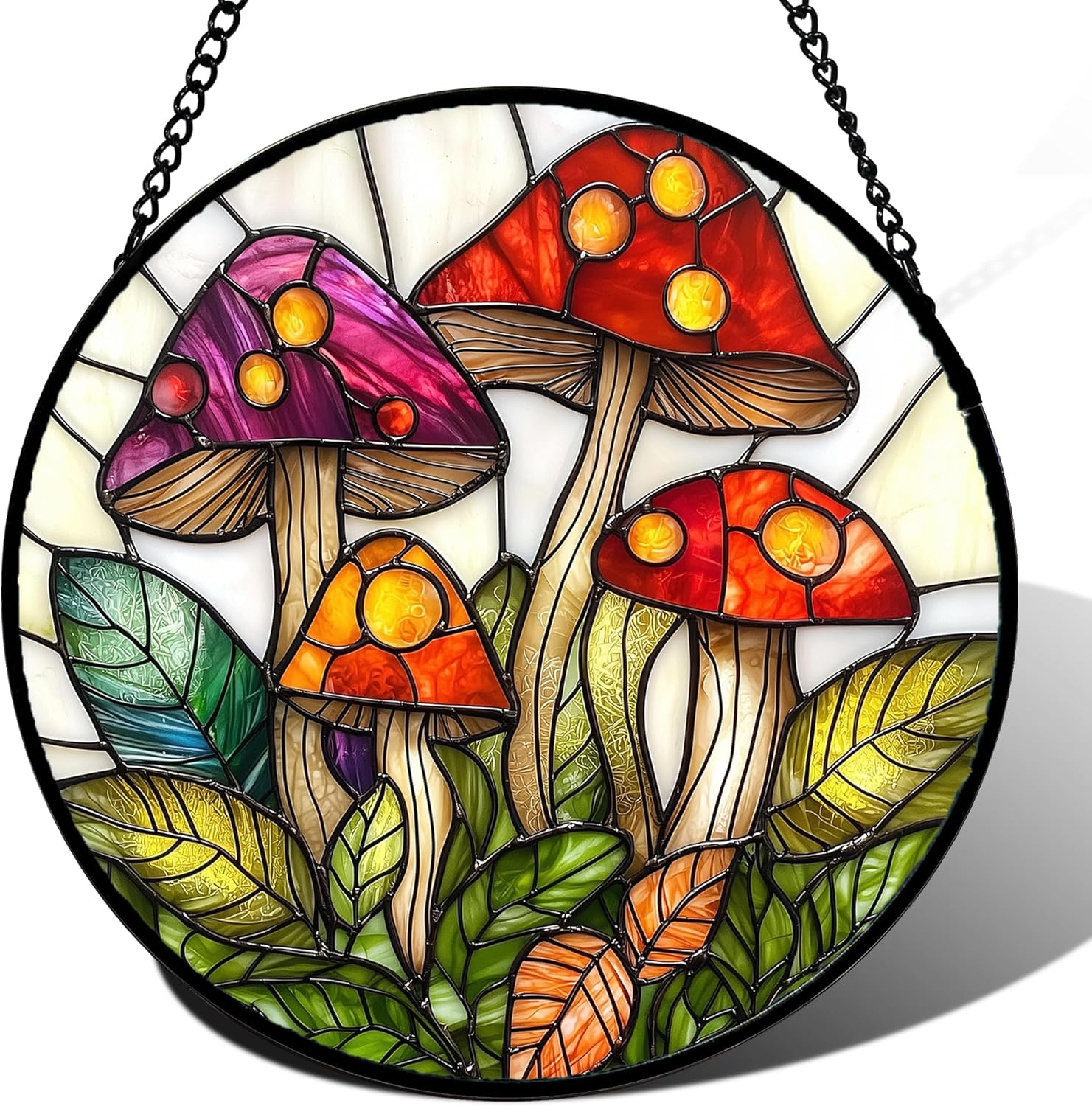 81ReRe6hy9L._AC_SL1500_.jpg Stained Glass Window Hanging, Mushroom Leaves Suncatcher for Doors Home Sun Catchers Decoration and Christmas, Mother's Day Birthday Gifts for Women, Men, and Mom 14.9x14.9 in