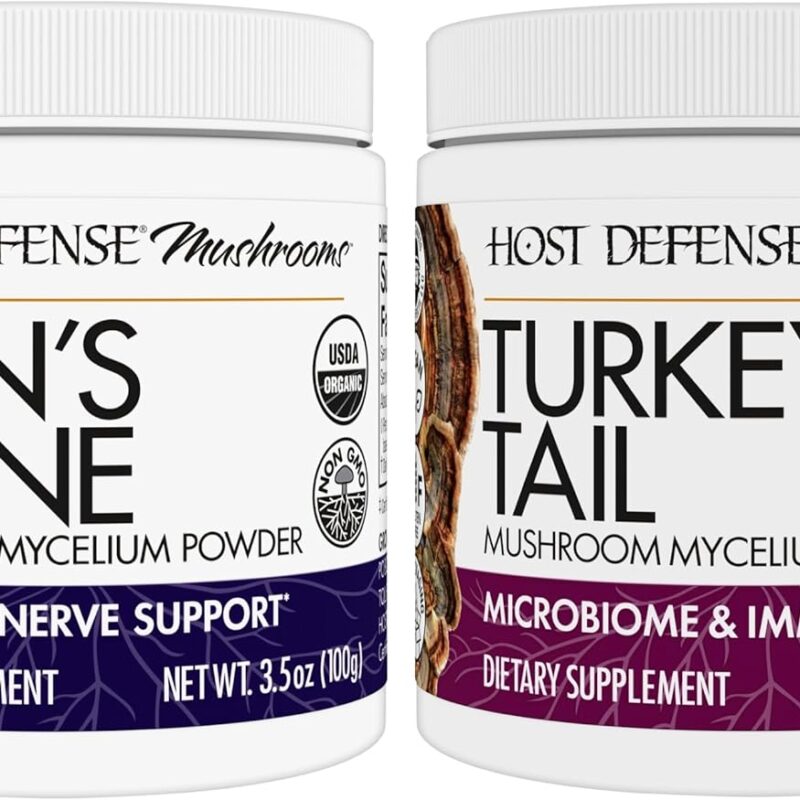 Host Defense Bundle with Lion's Mane Powder, 3.5 oz & Turkey Tail Mushroom Powder, 3.5 oz - Support Brain Health, Memory & Focus - Support Digestive & Immune Health