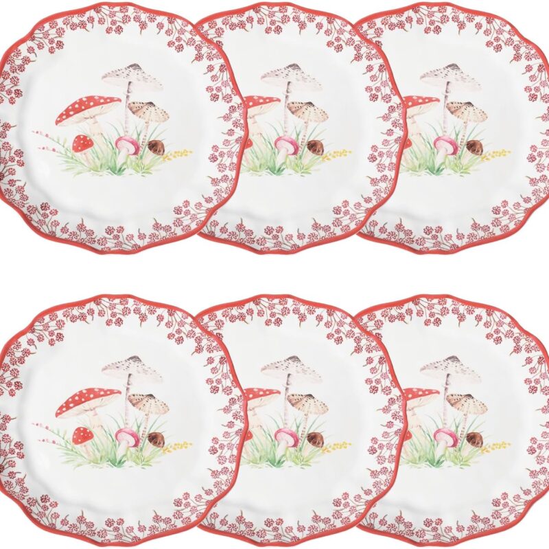 UPware Melamine Dinner Plate Set of 6, BPA-Free Dishwasher Safe Round Plates Dinner Dishes for Main course, Pasta, and Salad, 11 Inch Dinner Plates (Mushroom)