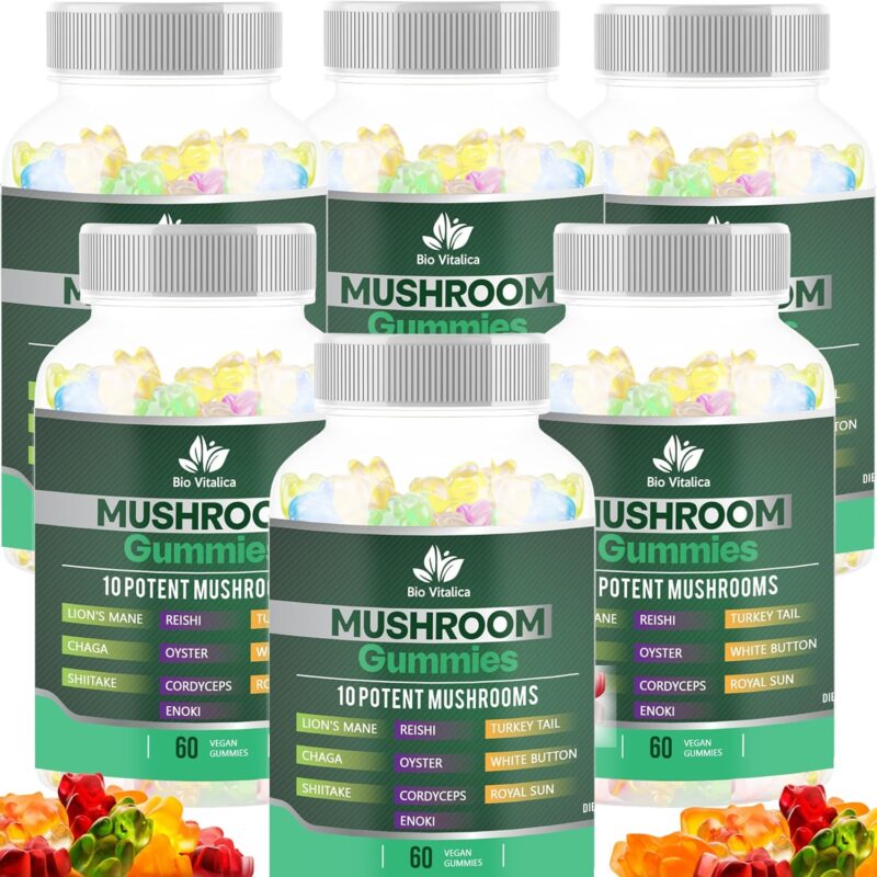 BIO VITALICA BioVitalica Mushroom Gummies - Lions Mane Gummies for Adults with 10 - Blend Mushrooms Complex Reishi, Chaga, Cordyceps, Turkey Tail, & More - Mushroom Supplement - Parental (6)