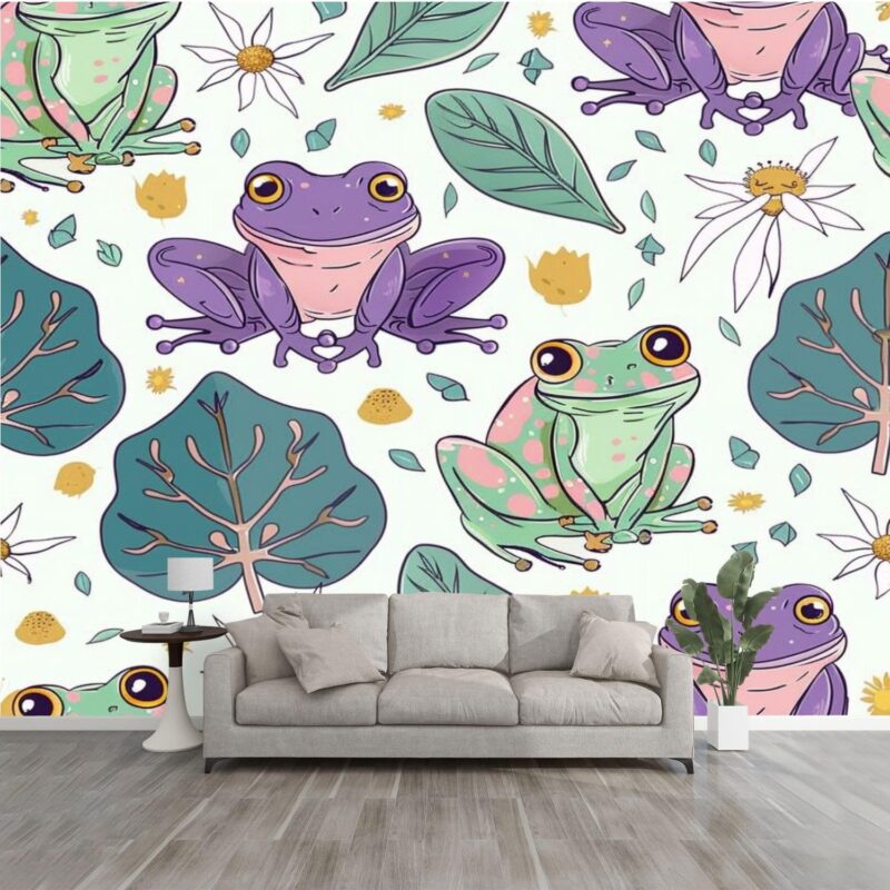 3D Wallpaper Cottagecore Frog Mushrooms Seamless Pattern Self Adhesive Bedroom Living Room Dormitory Decor Wall Mural Stick and Peel Background Wall Ceiling Wardrobe Sticker