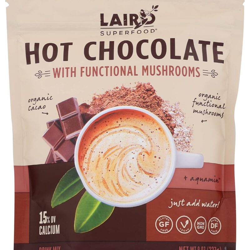 Laird Superfood Functional Mushrooms Hot Chocolate Drink Mix, Non GMO, Gluten Free, 8 Ounces (Pack Of 6)