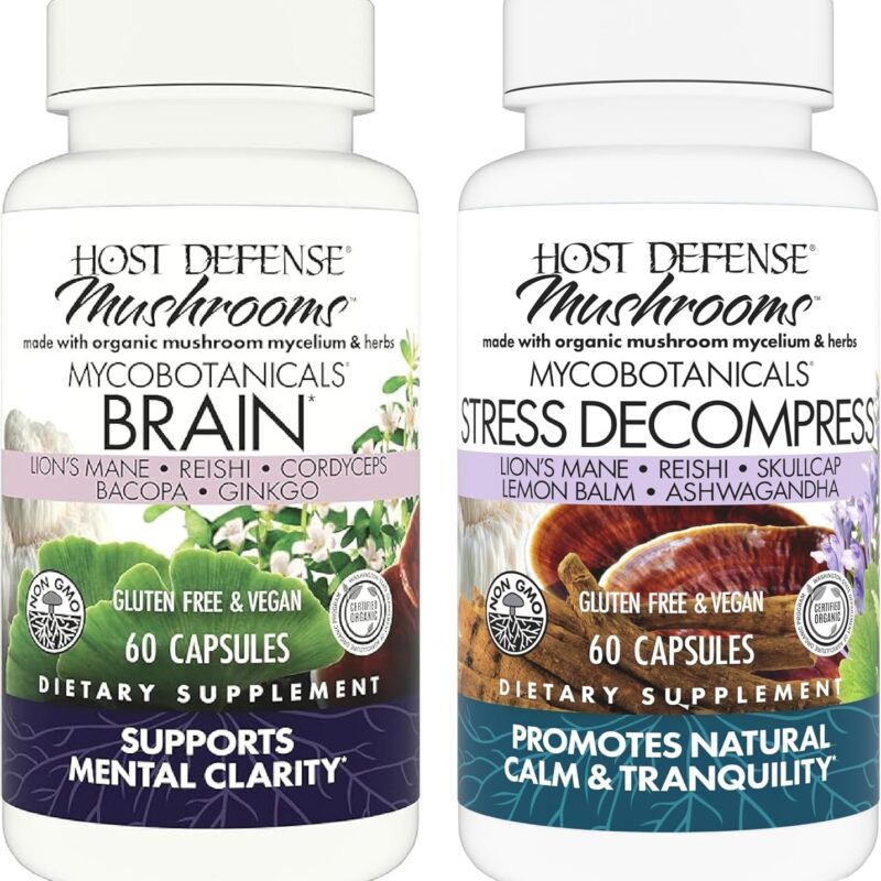 Host Defense Bundle with MycoBotanicals Brain* Capsules, 60 Count & MycoBotanicals Stress Decompress* Capsules, 60 Count - Support Memory & Focus - Support Relaxation