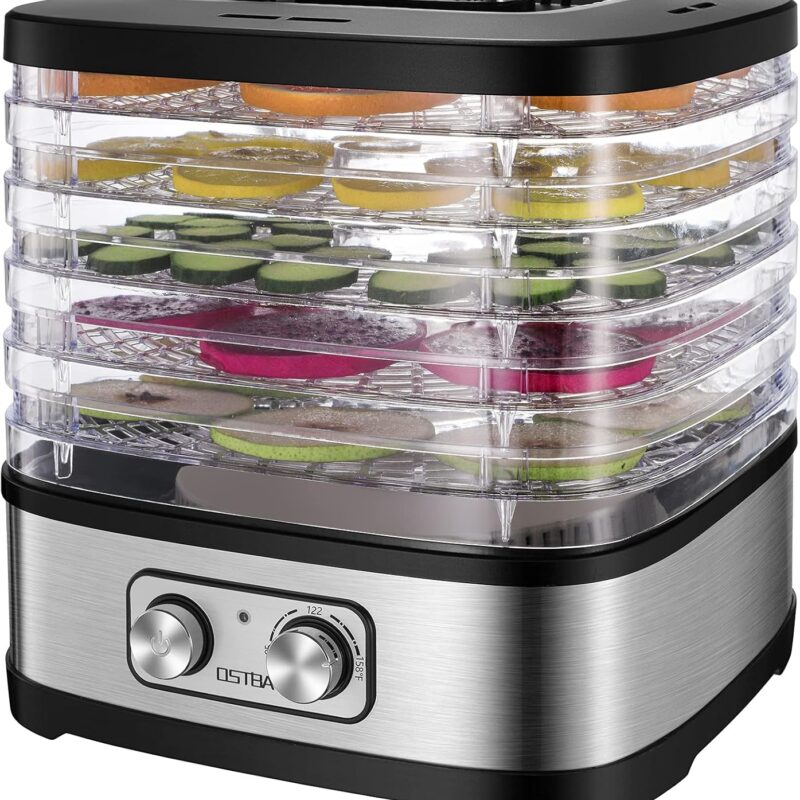 OSTBA Food Dehydrator, Dehydrator for Food and Jerky, Fruits, Herbs, Veggies, Temperature Control Electric Food Dryer Machine, 5 BPA-Free Trays Dishwasher Safe, 240W, Recipe Book Included
