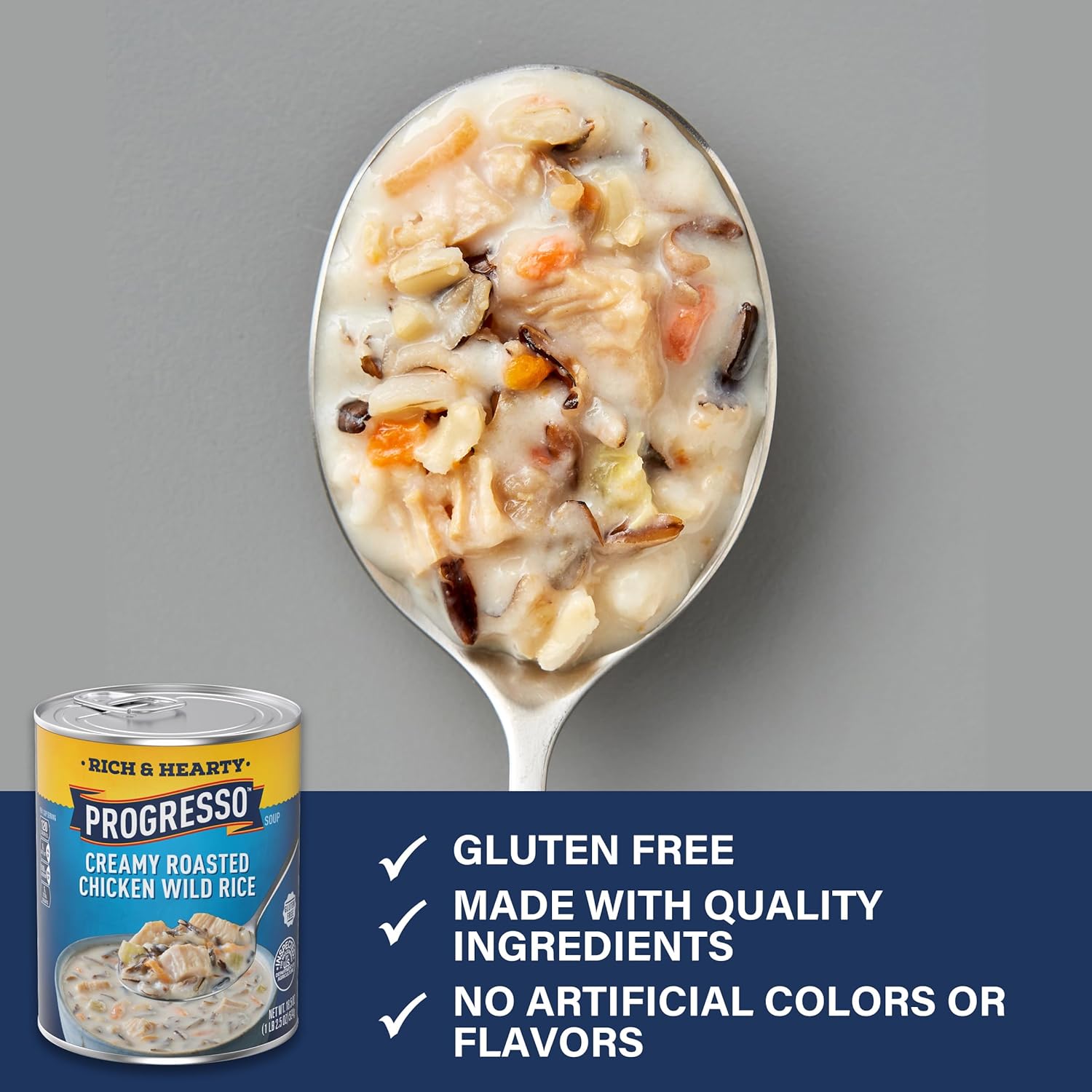 81dsEBSsMqL._SL1500_.jpg Progresso Rich & Hearty, Creamy Roasted Chicken Wild Rice Canned Soup, Gluten Free, 18.5 oz. (Pack of 12) - Image 3