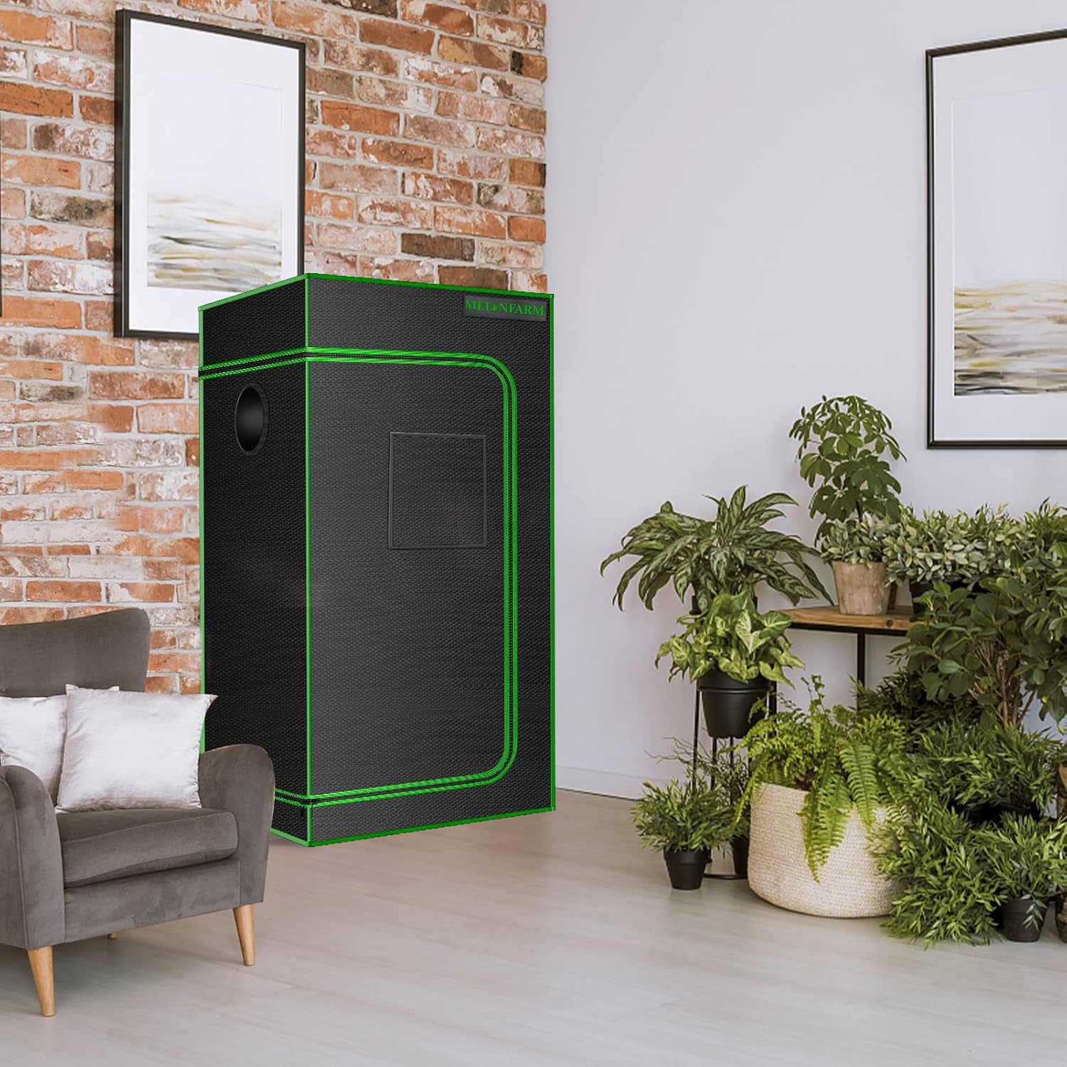 81e7NJaVvML._AC_SL1500_.jpg MELONFARM 2x2 Grow Tent, 24"x24"x48'' High Reflective 600D Diamond Mylar Canvas with Observation Window and Floor Tray for Hydroponic Indoor Plant Growing - Image 8