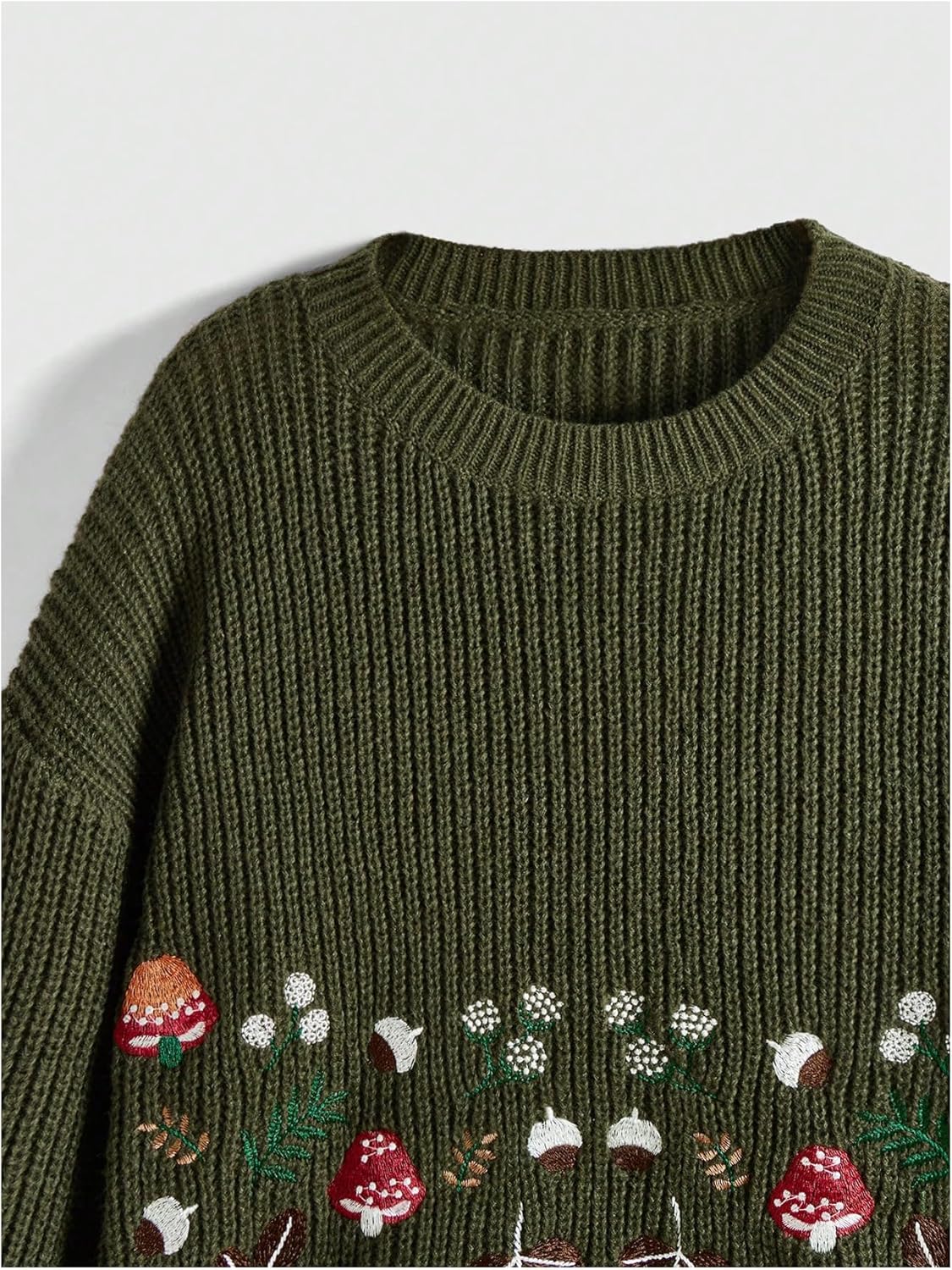 81eri4Y-B1L._AC_SL1500_.jpg SHENHE Women's Oversized Embroidered Mushroom Sweater Crewneck Chunky Knit Sweater Pullover - Image 4