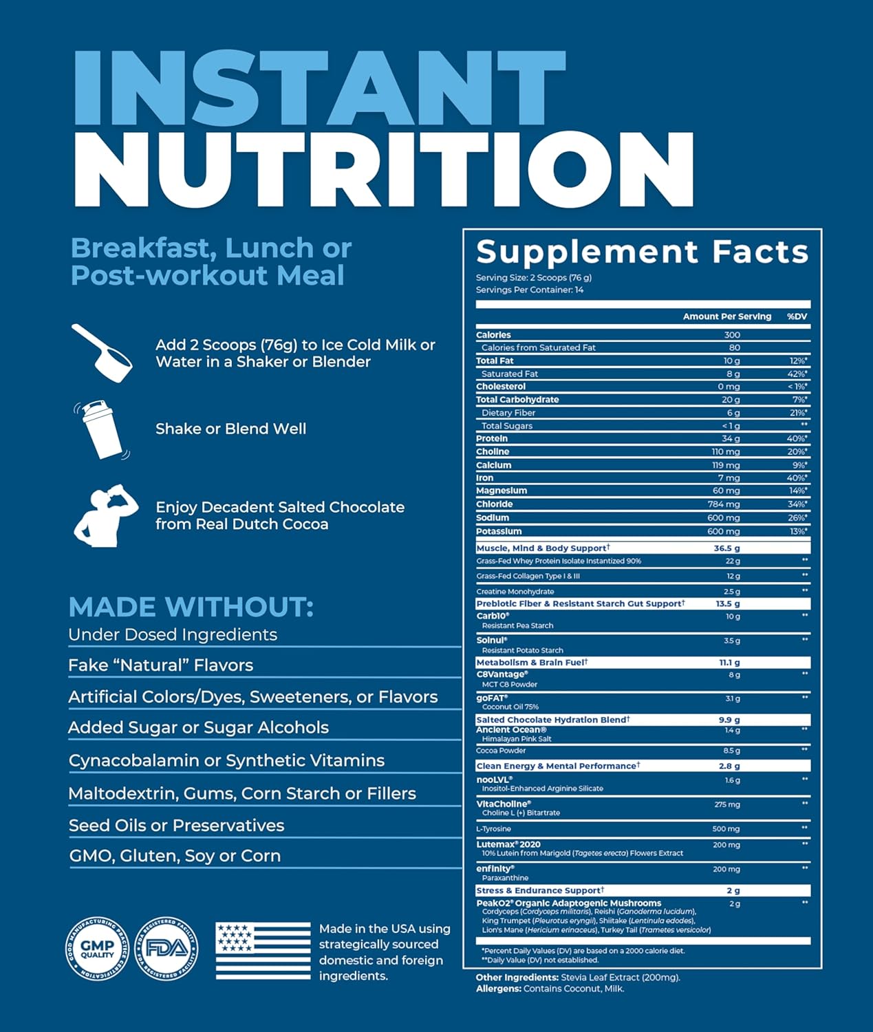 81f44txhZPL._SL1500_.jpg Meal Replacement Shake, Grass Fed Whey Protein Isolate & Collagen Peptides, Creatine Monohydrate, Electrolytes Powder, Prebiotics, Organic Mushrooms, Nootropic Energy Drink (14 Meals Salted Chocolate) - Image 4