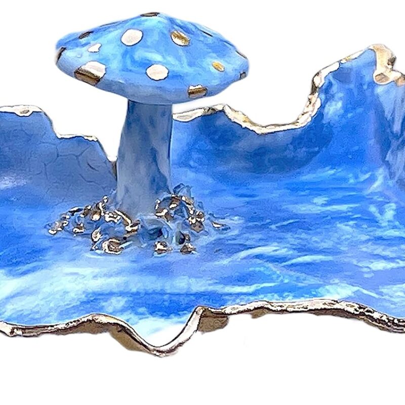 Ceramic White Blue Gold Marbled Mushroom Ring Holder, Handmade Jewelry Dish, One of a Kind Gift for Mom, Bride, Sister, Daughter, Wife, Best Friend, Girlfriend, Her, Them, Men, Women