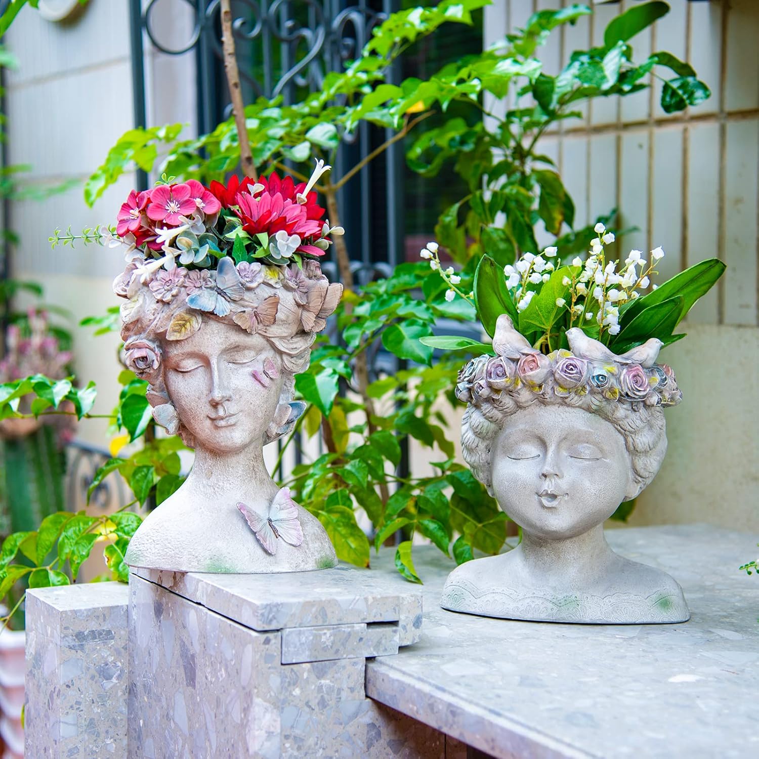 81fcS5Ng5ZL._AC_SL1500_.jpg Face Flower Pot Head-Planters Succulent - 10 Inch Garden Resin Face Planter with Drainage Hole for Indoor and Outdoor Plant 7.75 * 6.75 * 10 Inch - Image 5