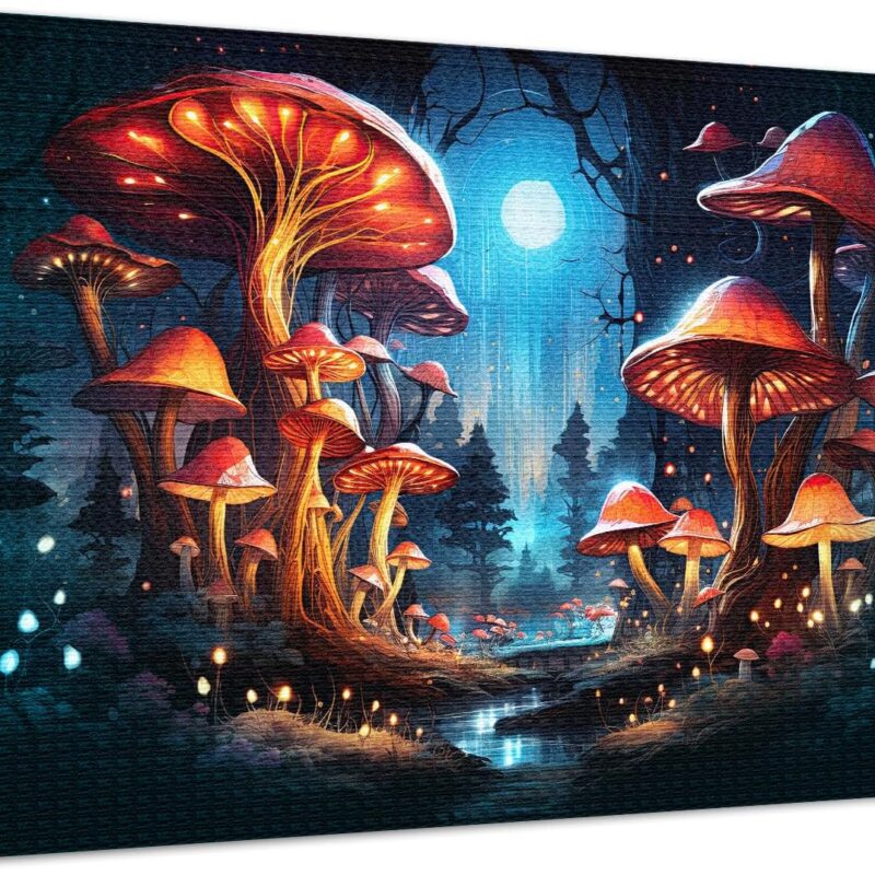Kids Bedroom Mushroom Wall Decor Fantasy Blacklight Nature Plant Canvas Pictures for Bathroom Study Room Home Decorations Magic Mushroom Poster Nursery Toddler Painting Prints Modern Artworks 24x36"