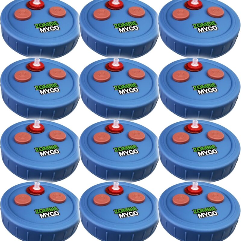 Zombie Mushroom Liquid Culture Lids for Wide Mouth Mason Jar with 0.22um PTFE Filter & Self-healing Rubber Injection Port, Mason Jar Lids for Mushroom Cultivation (12 Pack)