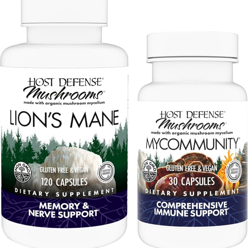 Host Defense Bundle with Lion's Mane Capsules, 120 Count & MyCommunity Capsules, 30 Count - Support Brain Health, Memory & Focus - Support Immune Health with 17 Species Mushroom Blend
