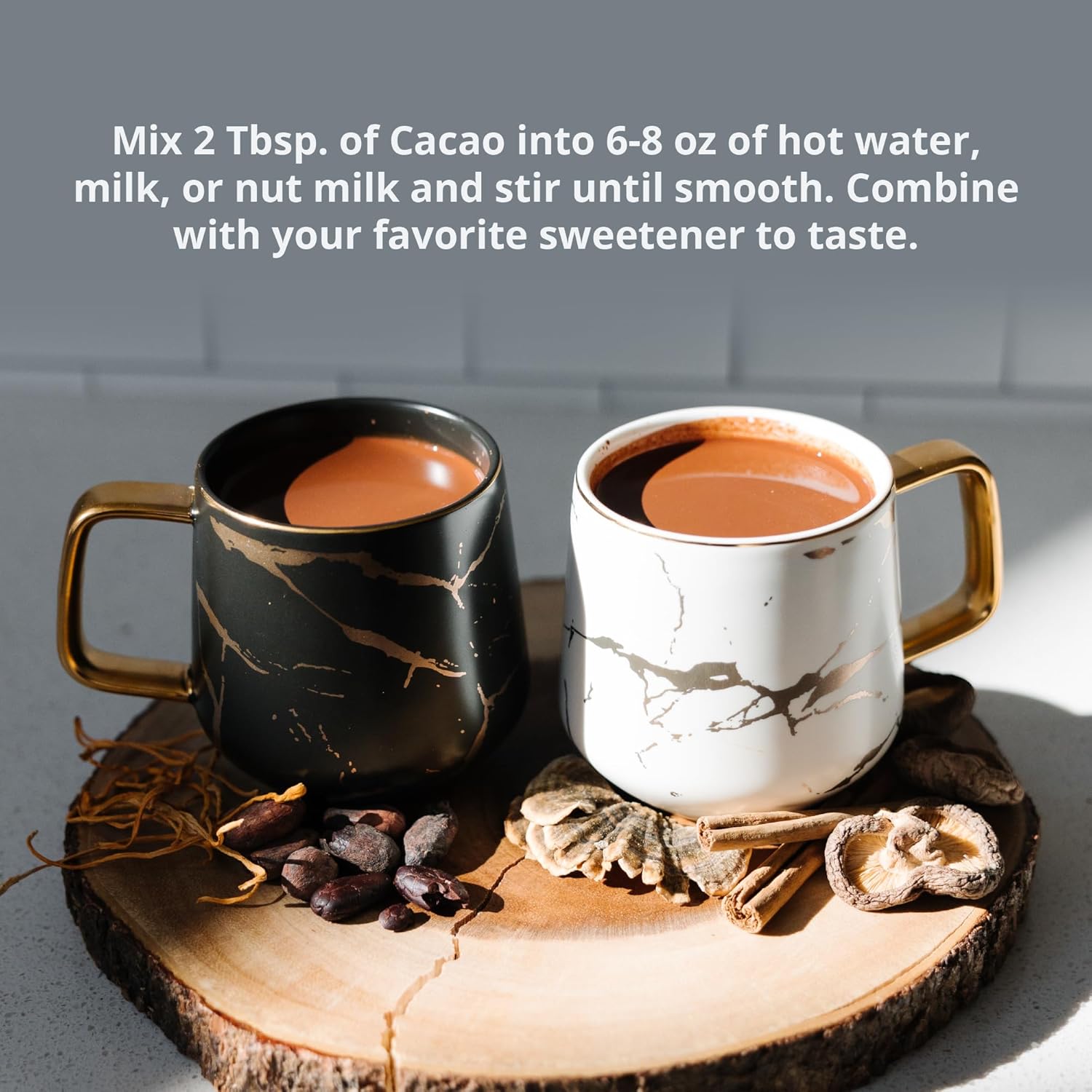 81hiVAPKHyL._AC_SL1500_.jpg Brain Blend+Cayenne, Organic Mushroom Hot Chocolate Drink, Gourmet Energizing Blend of Lions Mane, Cordyceps, Shiitake, Reishi, Moringa, & Turkey Tail with Cacao, Cinnamon & Sea Salt - Image 4