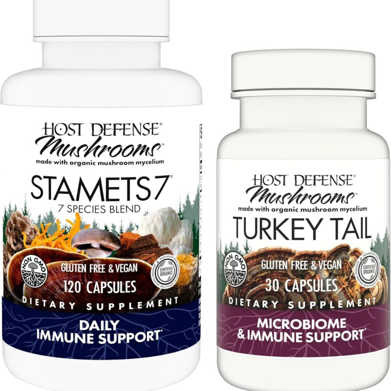 Host Defense Bundle with Stamets 7, 120 Count & Turkey Tail Capsules, 30 Count - Support Immune Health & Function - Support Digestive & Immune Health