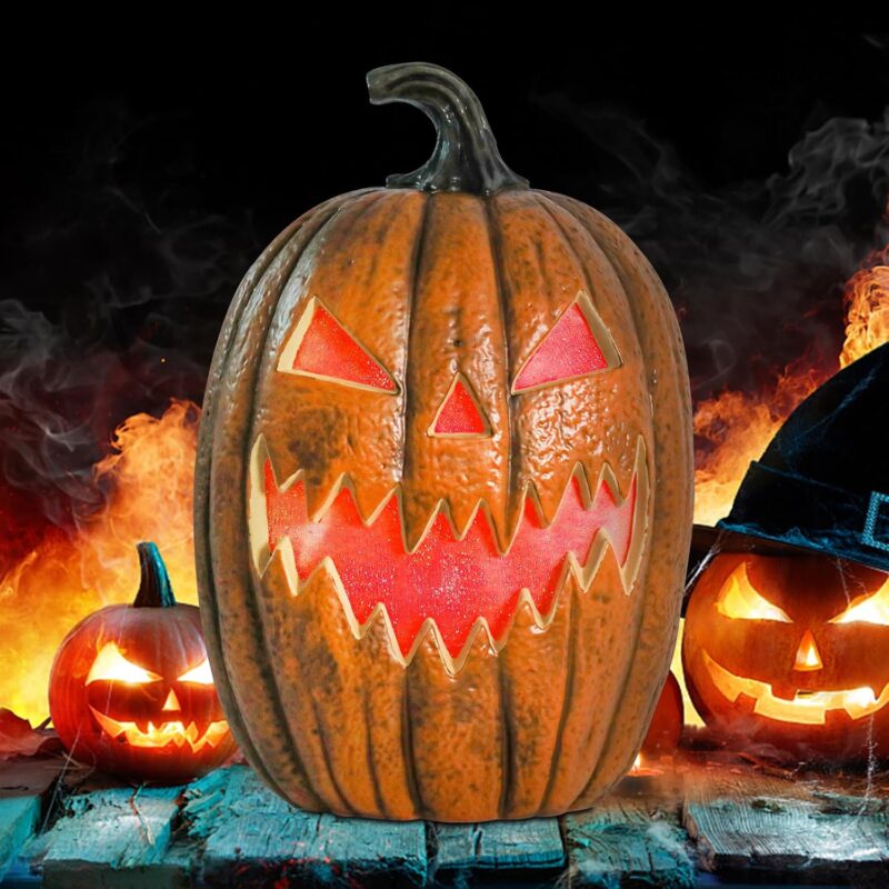 MUMTOP Halloween Pumpkin Lantern, Light Up Jack O Lantern Pumpkin, Shadow Control Sensor Colorful Lights Pumpkin with Ghastly Laughter for Halloween Decor(1/2pumpkin)