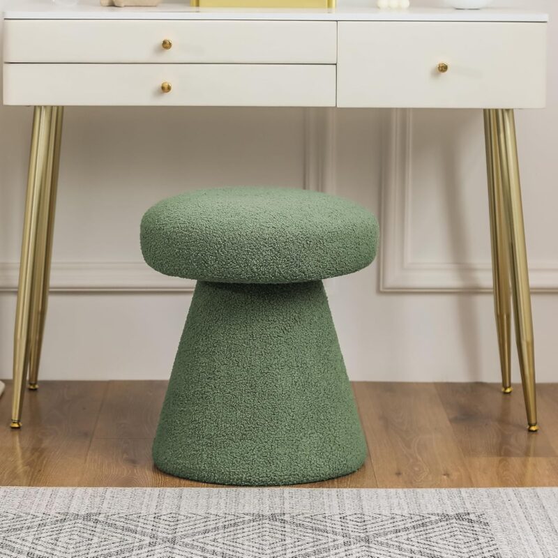 Homebeez Mushroom Foot Stool, Cute Modern Green Mushroom Ottoman Footrest Stool, 18 inch Sherpa Foot Rest for Living Room Bedroom, 16.5"(Dia) x18.7 H
