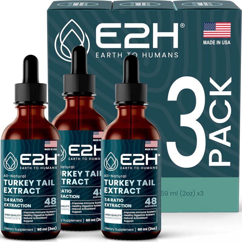 E2H Turkey Tail Mushroom Extract - All-Natural Immune System & Digestive Support from Advanced Mushroom Supplement - Turkey Tail Mushrooms Supplement - Non-GMO, Vegan (3 Bottles)