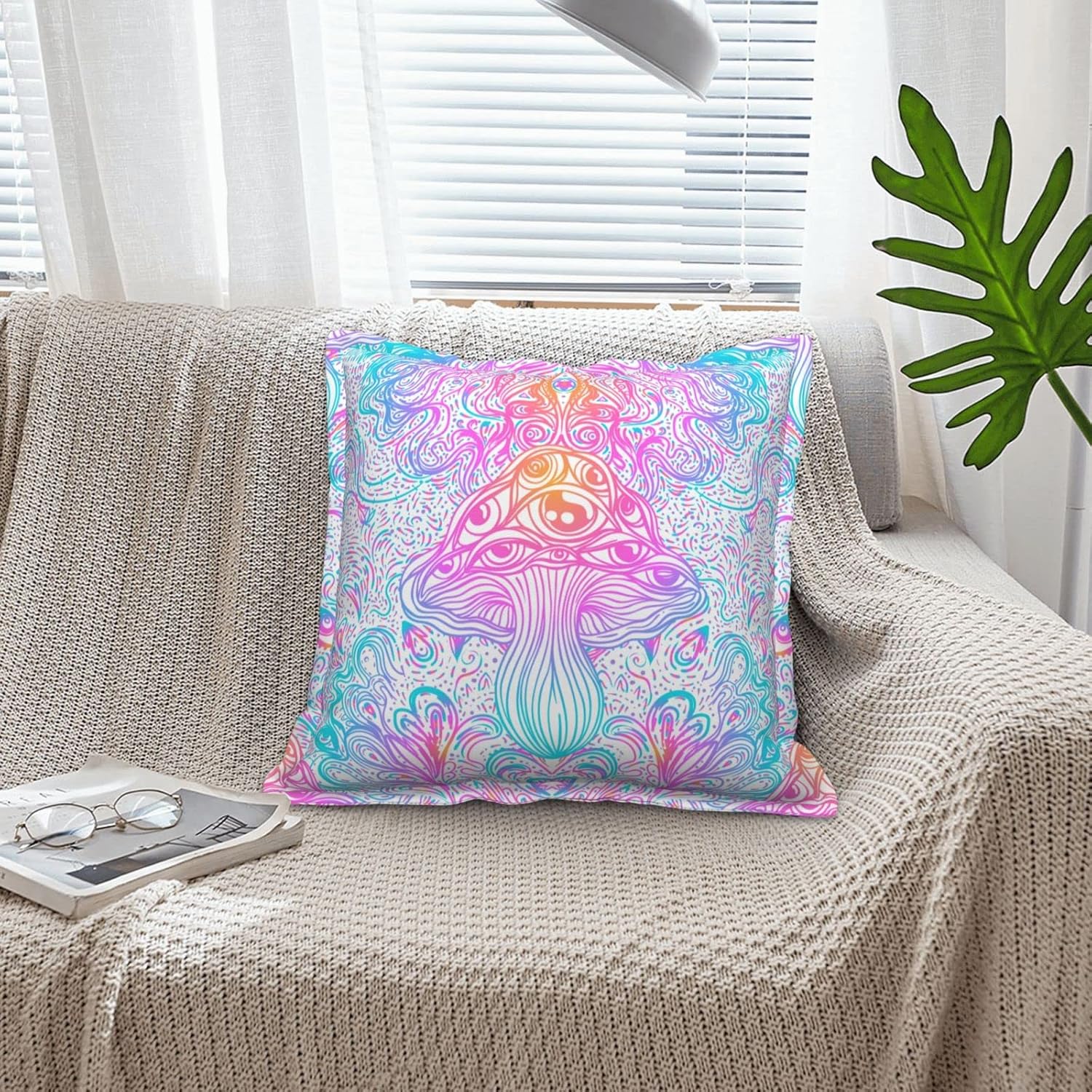 81qzMUL3tL._AC_SL1500_.jpg Pillow Included Mushrooms of Illusion Leather Pillow Cover, Modern Leather Throw Pillow Cover, Leather Decorative Pillows Cover for Farmhouse Sofa Couch Bed Livingroom, Car Outdoor20 X20 - Image 8