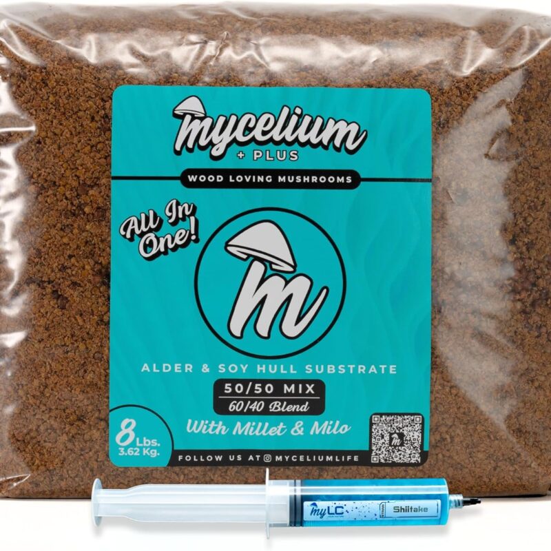 Gourmet Functional Alder & Soy Hull Blend with Mycelium Plus Grains - Milo/Millet 60/40-8lbs Combo | Shiitake Gourmet - 8LBS All-in-One & 20ML Syringe