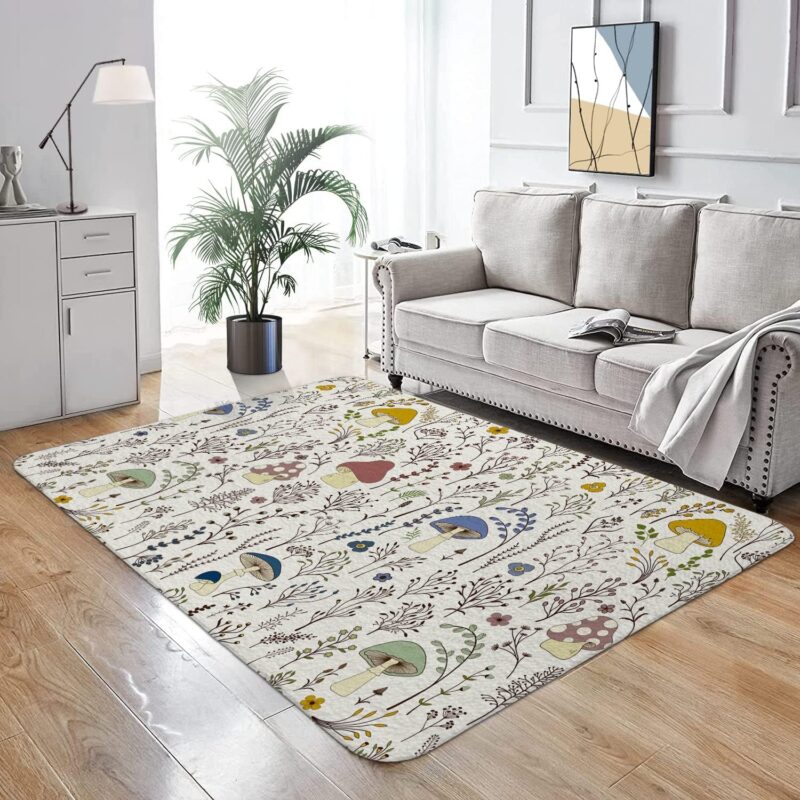 Lovely Mushroom Area Rugs 4' x 6' Ultra Soft Faux Wool Area Rug Decorative Non-Slip Throw Rugs Floor Carpet Cover for Living Room Bedrooms Decor