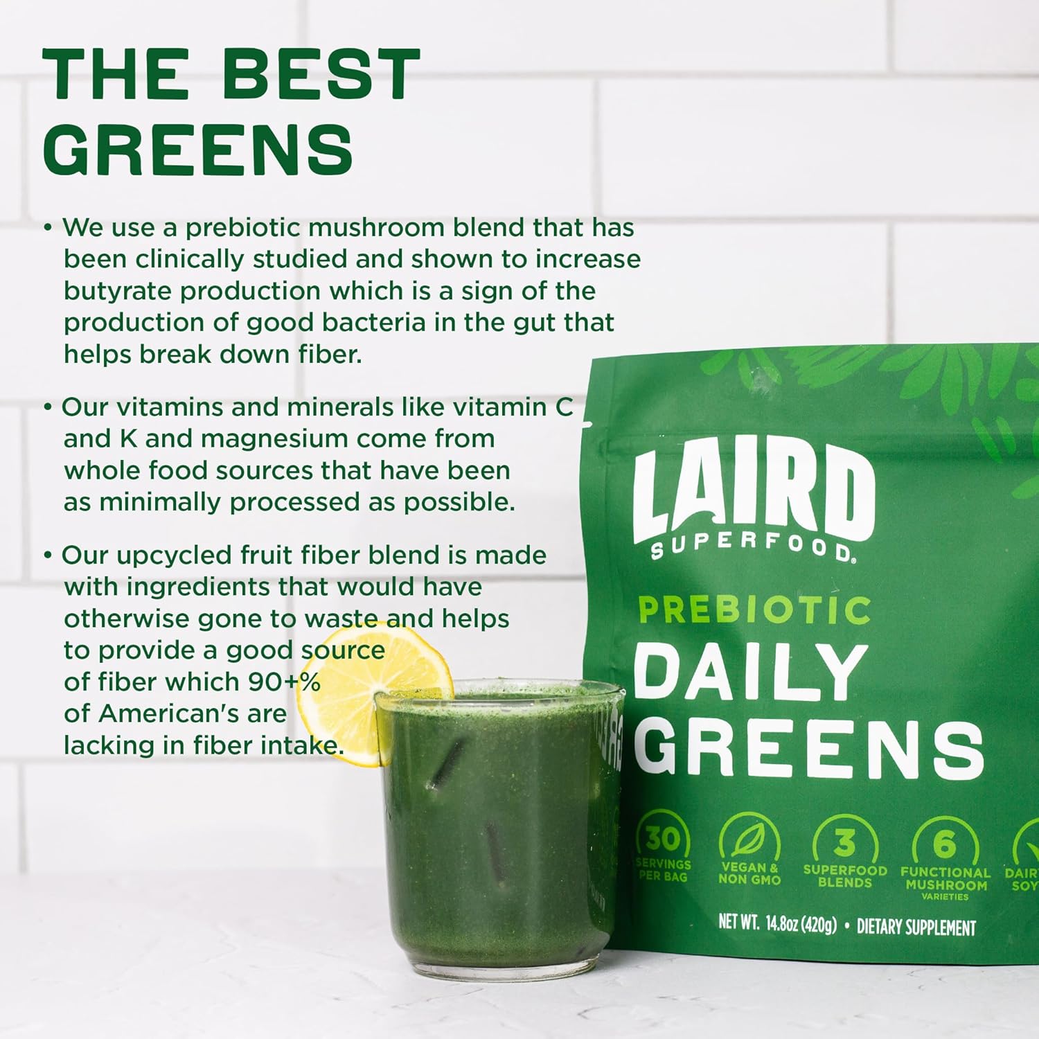 81sndaHyGgL._AC_SL1500_.jpg Laird Superfood Prebiotic Daily Greens Powder – Essential Vitamins & Minerals - Prebiotic Fiber, Adaptogen and Fruits & Vegetables – Supports Gut Health – Non-GMO, Vegan - 14.8 oz Bag, Pack of 1 - Image 6