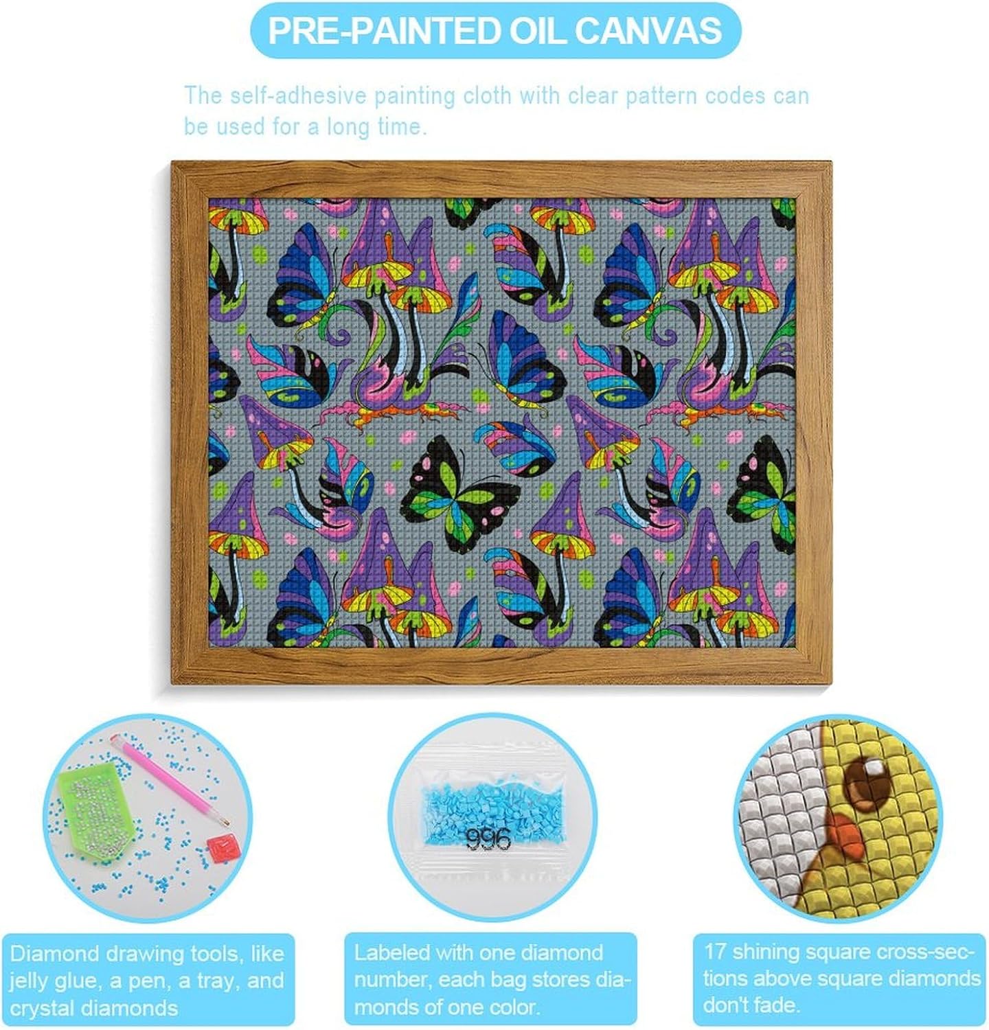 81stFVTDYML._AC_SL1500_.jpg Magic Mushrooms 2 Diamond Drawing Kits, Gem Arts & Crafts Supplies with Frames, Cartoon Painting with Diamond, DIY Paint Supplies Yellow Wood 50 * 40cm - Image 4