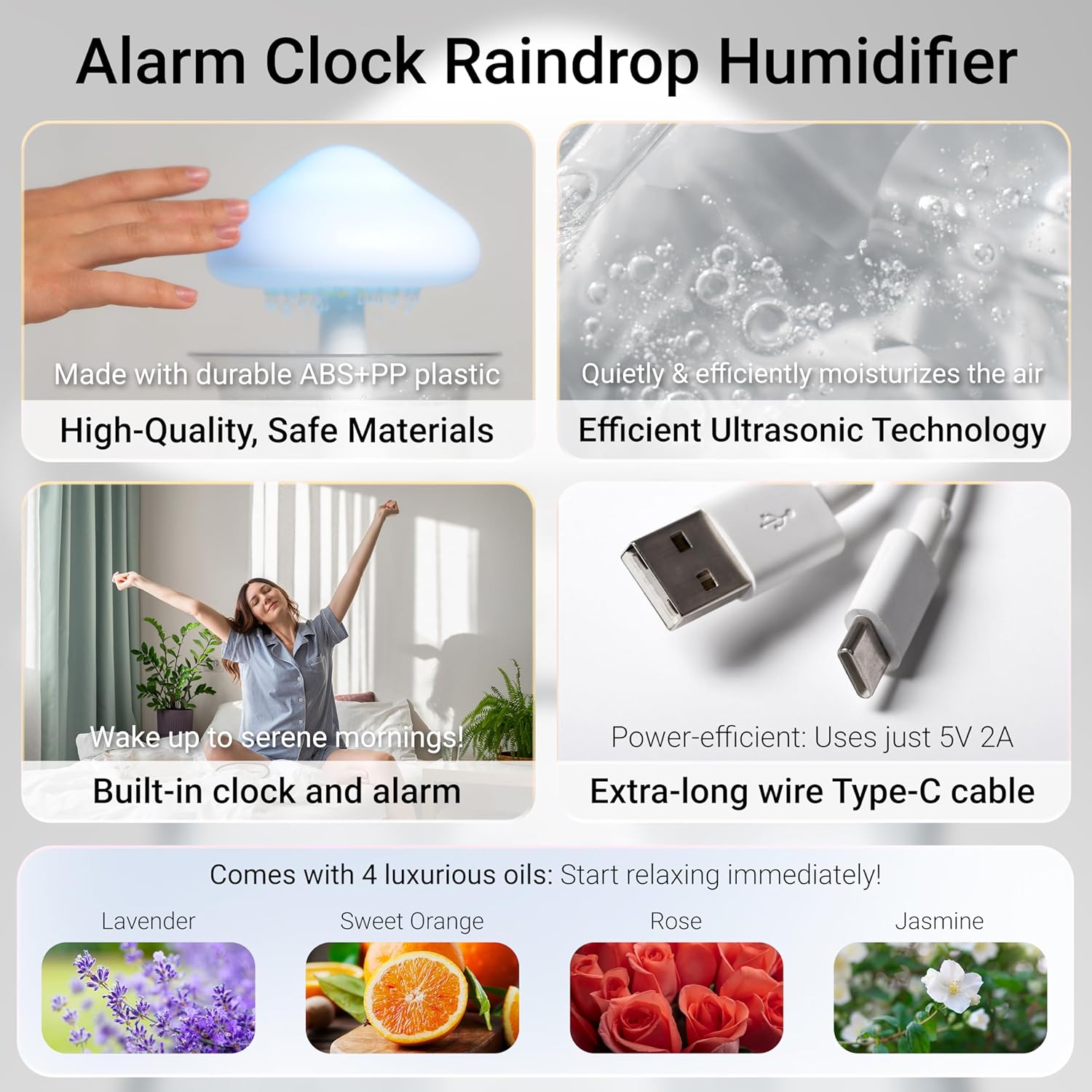 81t0jvi29UL._AC_SL1500_.jpg Rain Mushroom Humidifier Water Drip - With Clock and Alarm - Cloud Diffuser with Rain Mushroom Humidifier Water Drip - White - Image 2