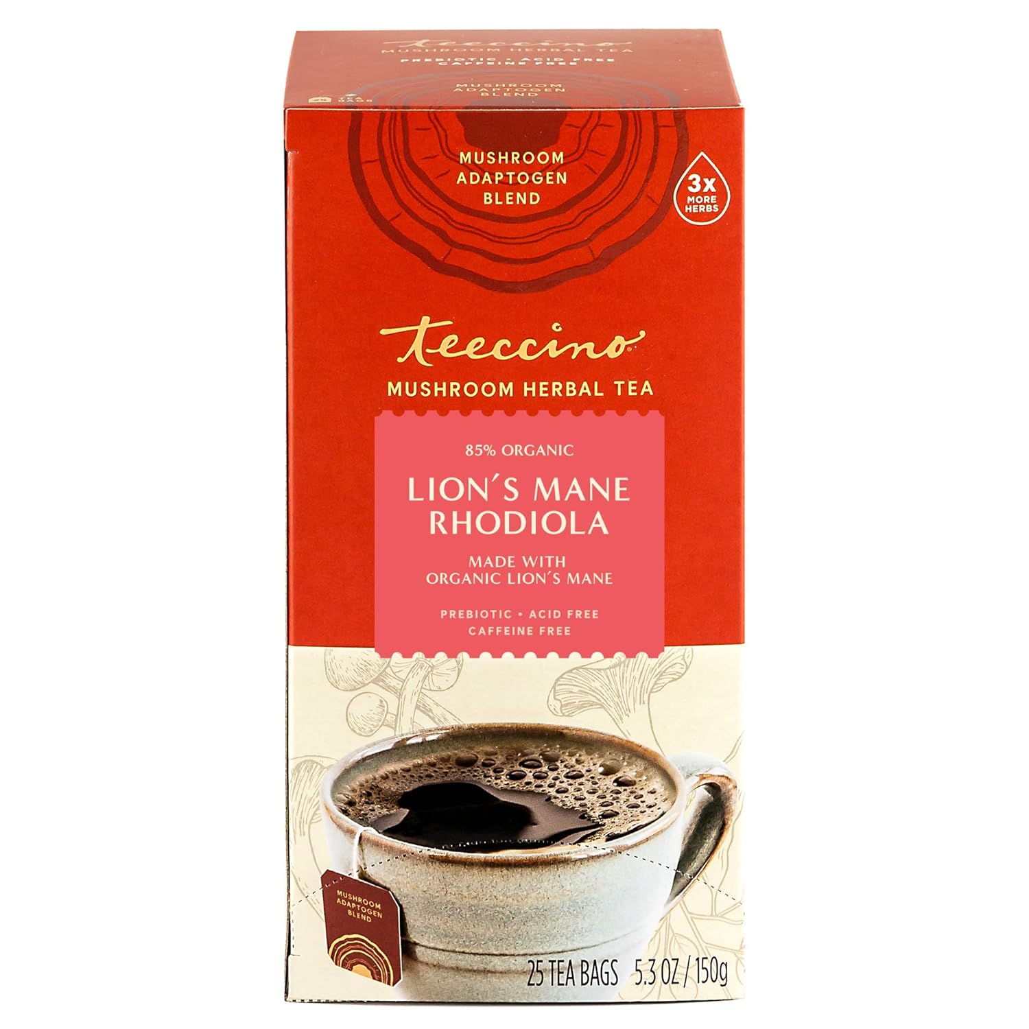 81tEXVKM7RL._SL1500_.jpg Teeccino Lion’s Mane Rhodiola Tea - Rose - Caffeine-Free Mushroom Adaptogenic Herbal Tea, 3x More Herbs than Regular Tea Bags, Lightly Sweet from Dates & Figs, Chicory Prebiotic - 25 Tea Bags (Pack of 3) - Image 5